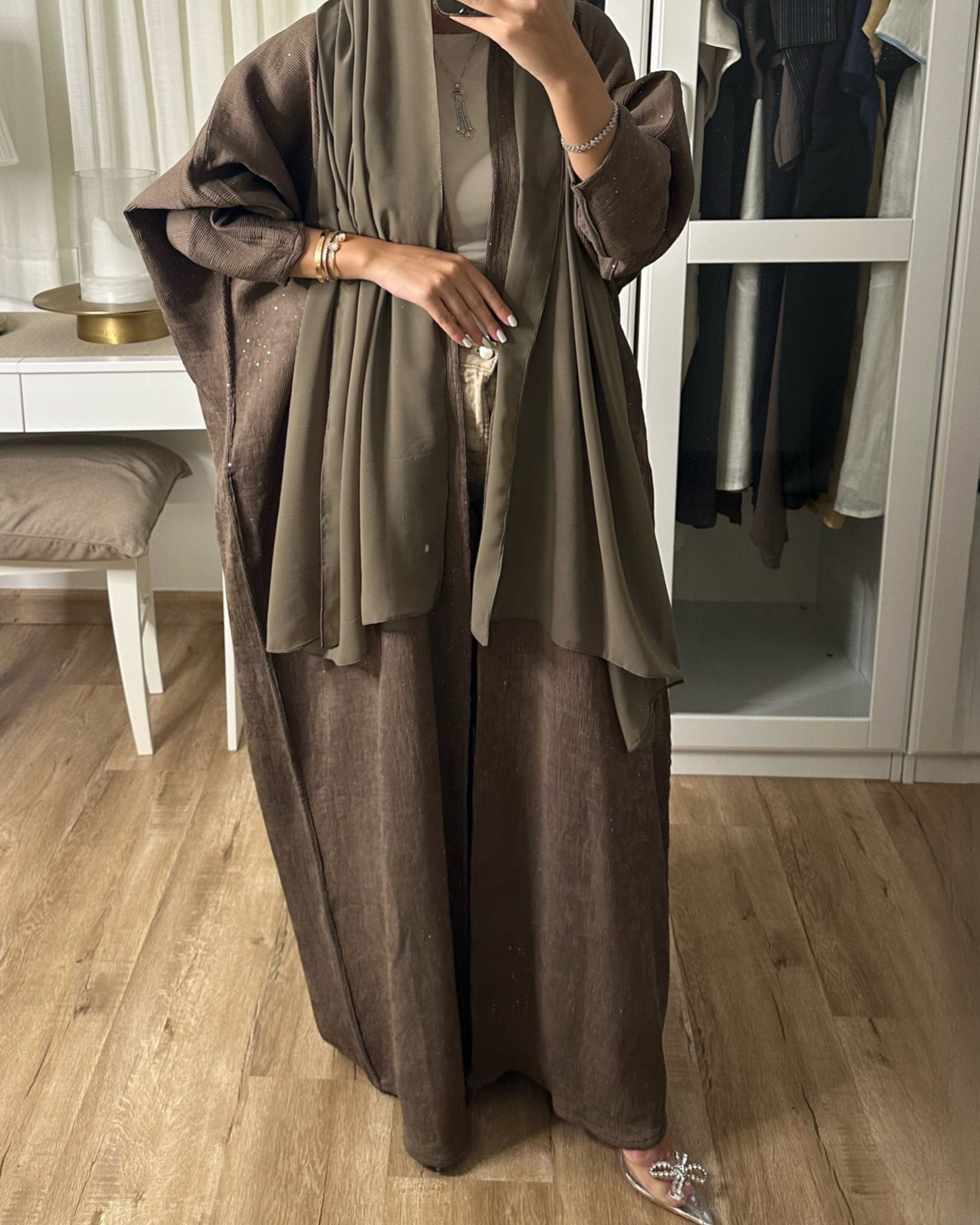 A099 - Khaki Sparkly Abaya