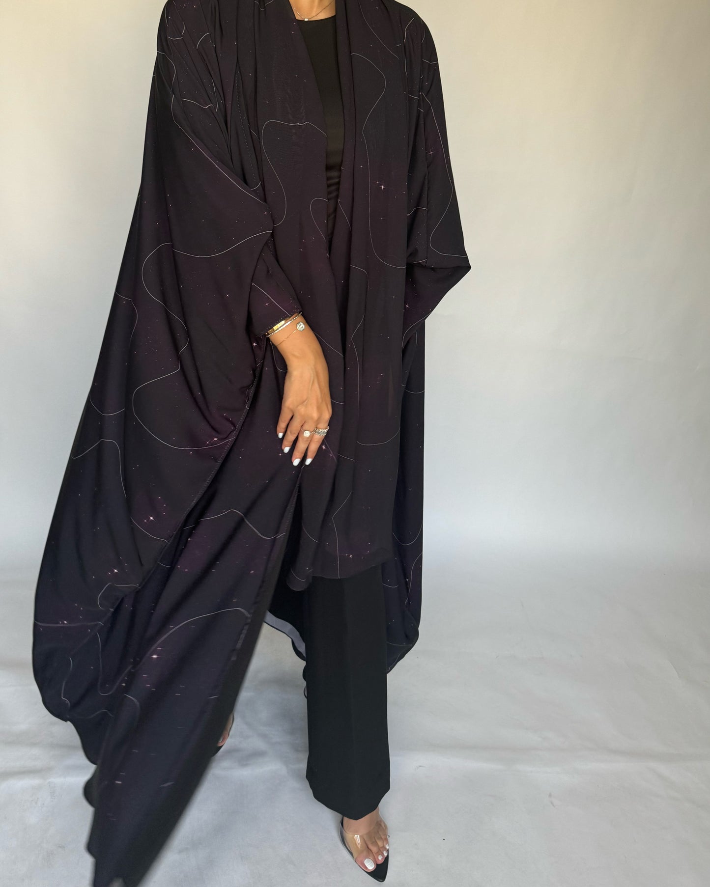 Black Space Abaya with a Hint of Maroon (READY TO SHIP)