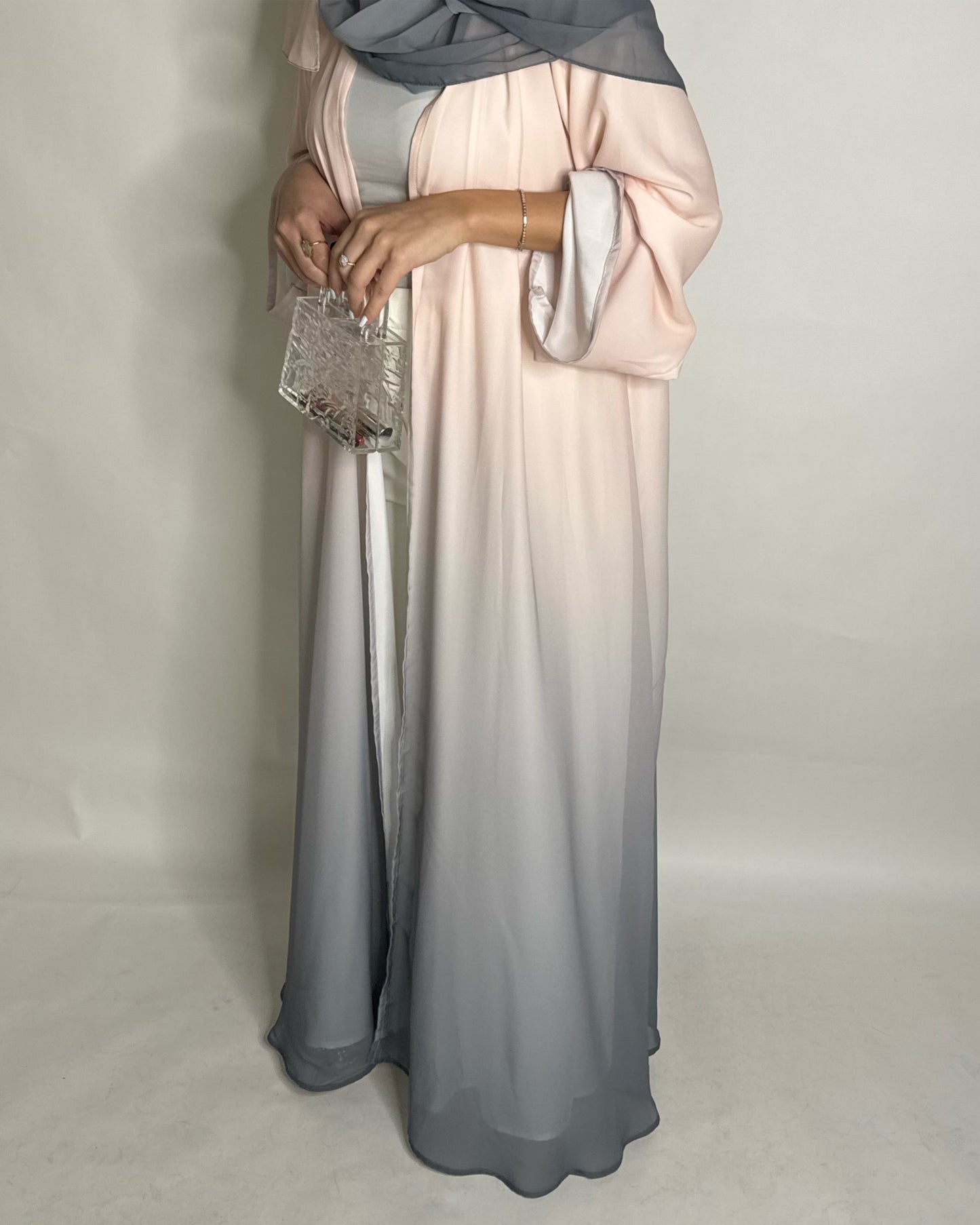 A180 - Peach & Gray Ombre Flowy Abaya