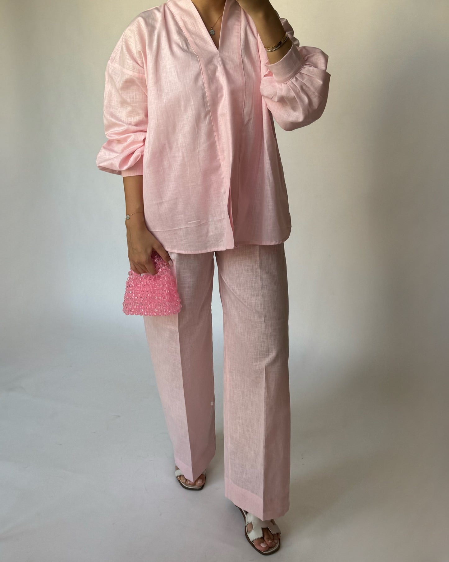 Baby Pink Summer Linen Set (READY TO SHIP)