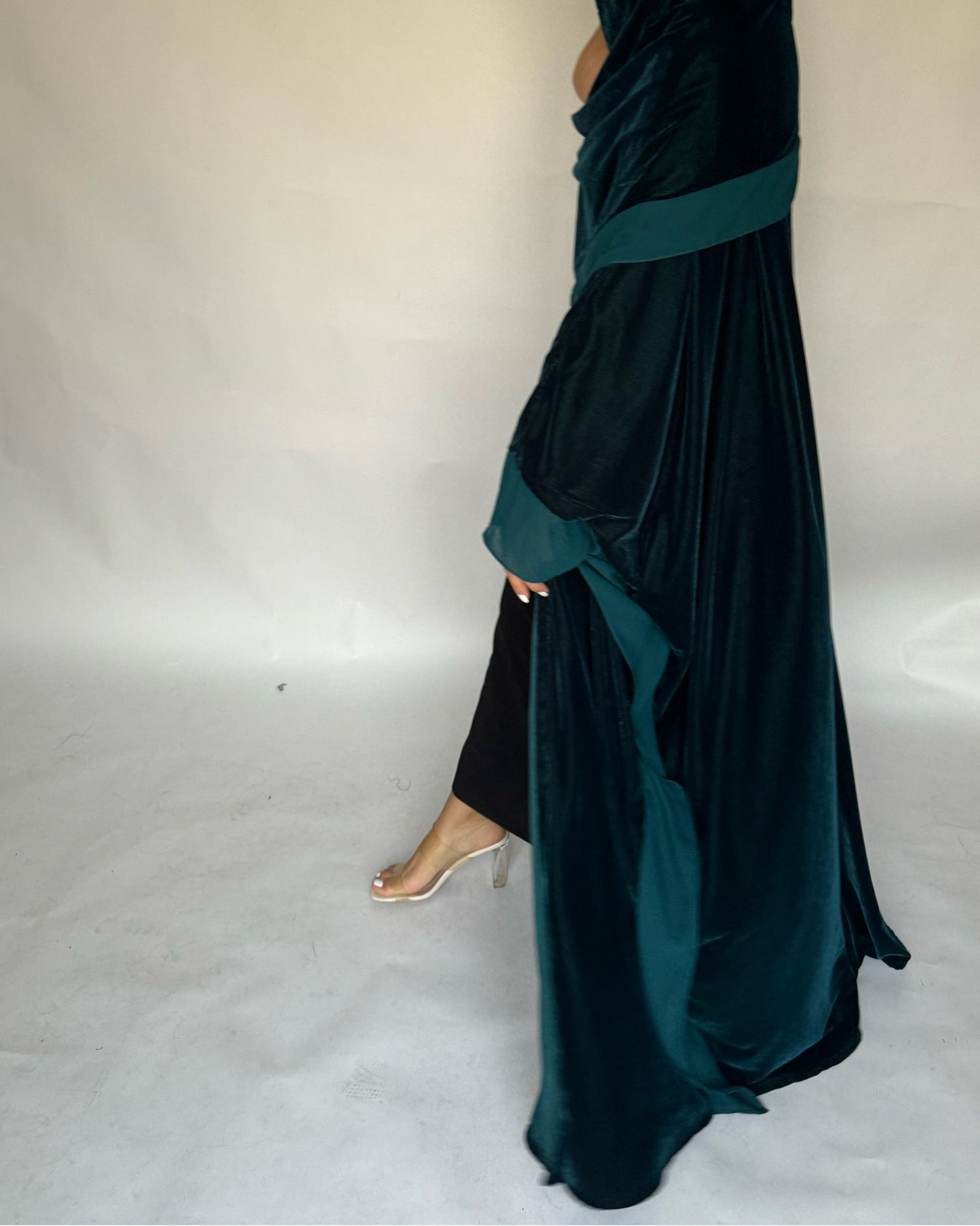 A141 - Turquoise Winter Velvet Abaya & Head Scarf