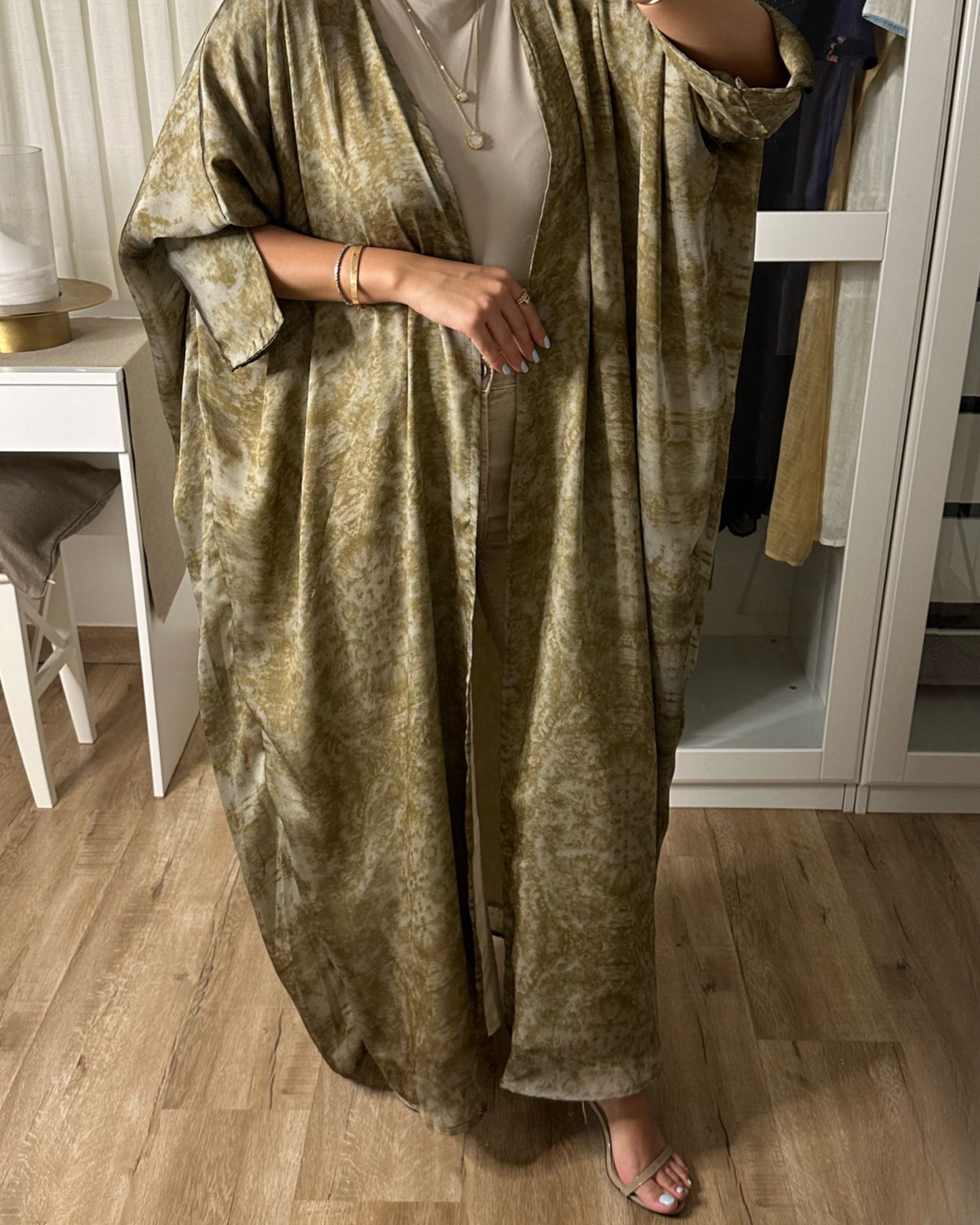 Light Green Chiffon Summery Pattern Abaya (READY TO SHIP)