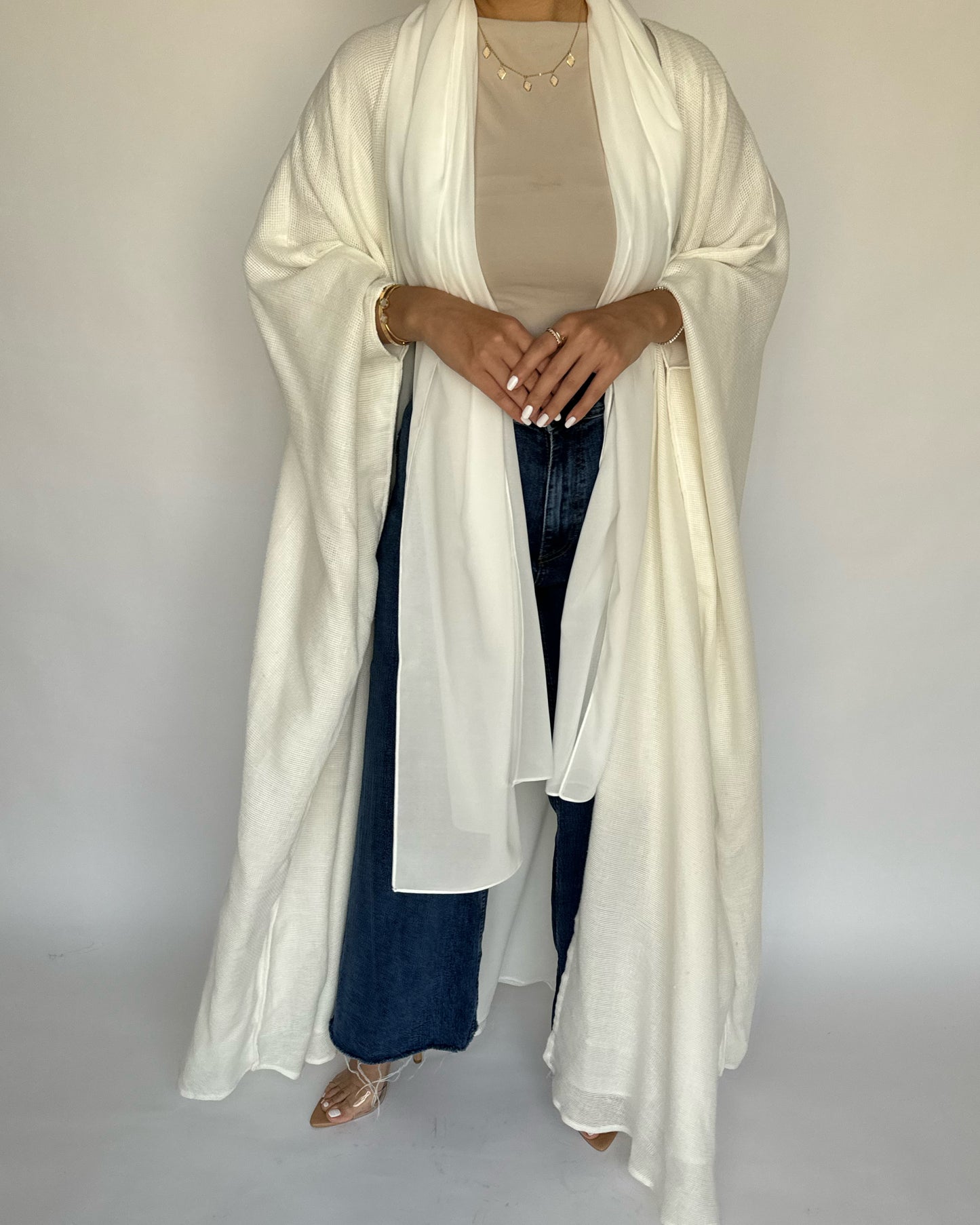 A221 - Summer Daily Off-White Weave Abaya