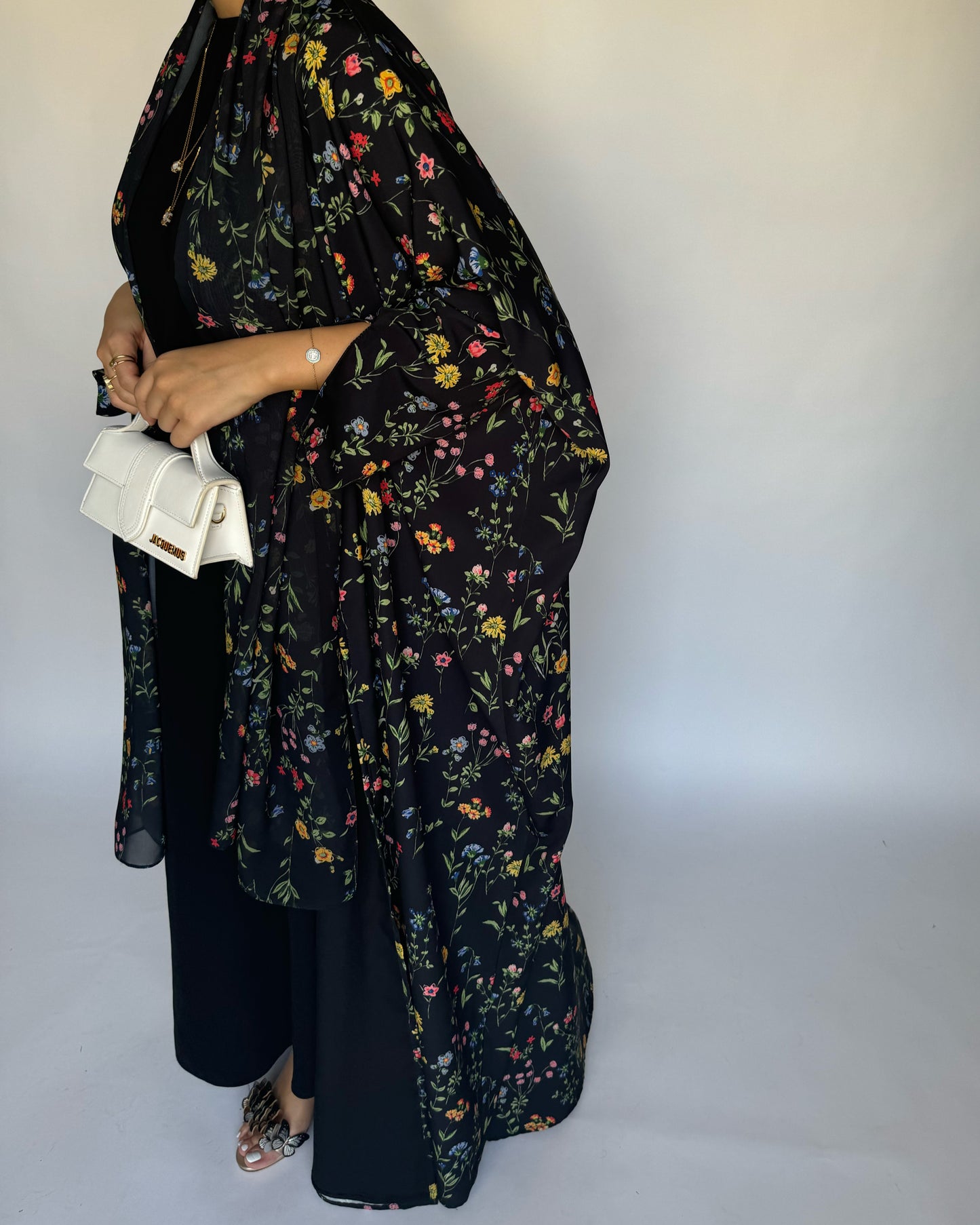 A243 - Black Summery Flower Abaya