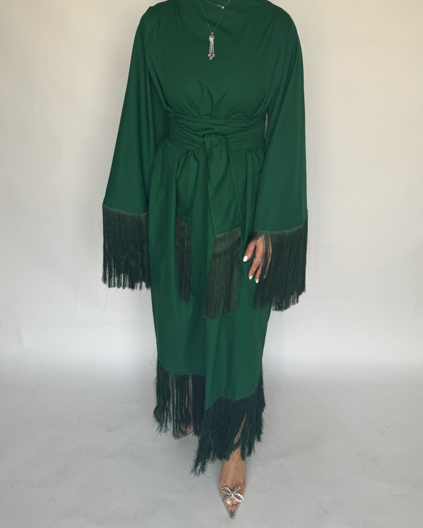 A174 - Forest Green Tassel Dress