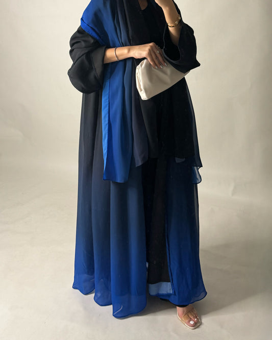 A182 - Black Blue Ombre Flowy Abaya