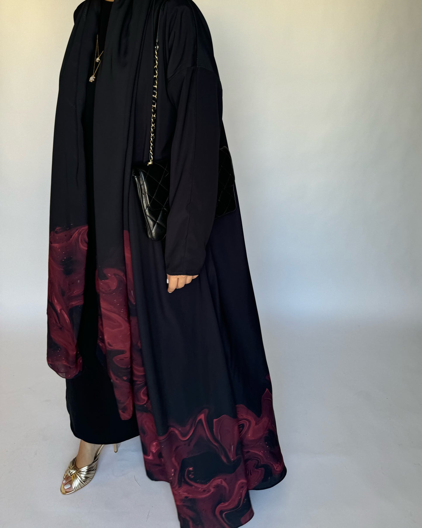 A228 - Black & Maroon Sea Abaya