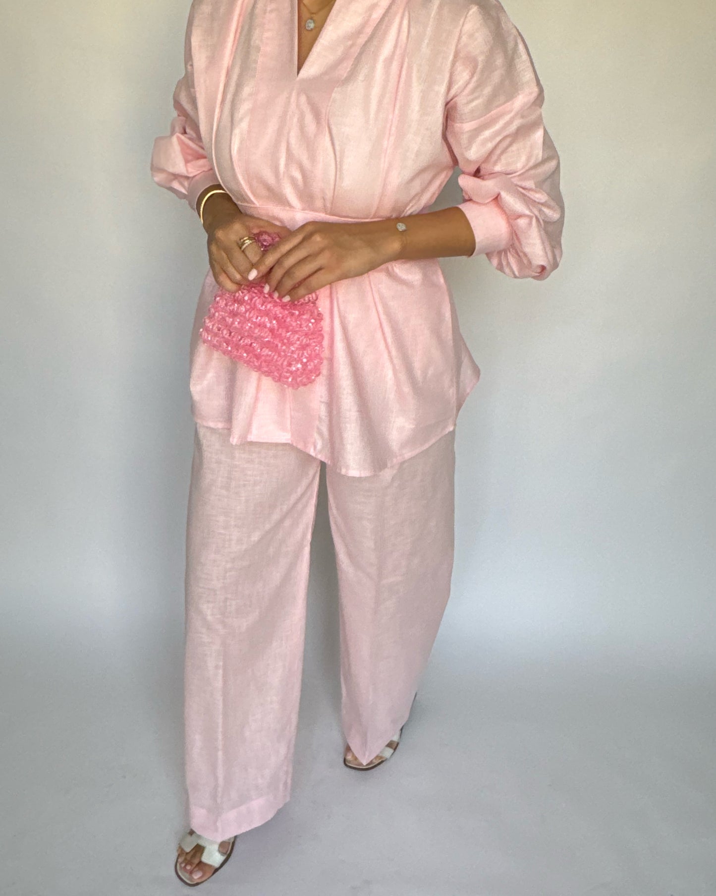 Baby Pink Summer Linen Set (READY TO SHIP)