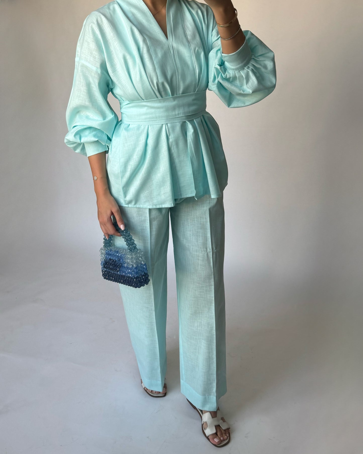 A203 - Baby Blue Summer Linen Set