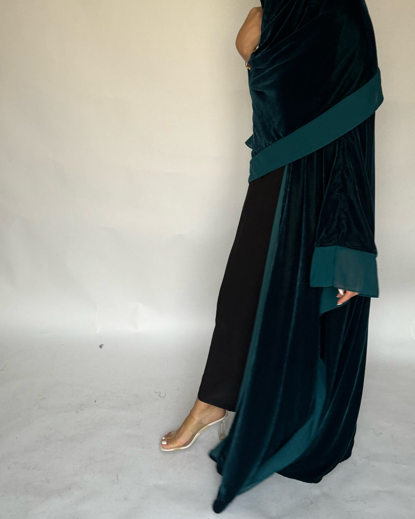 A141 - Turquoise Winter Velvet Abaya & Head Scarf