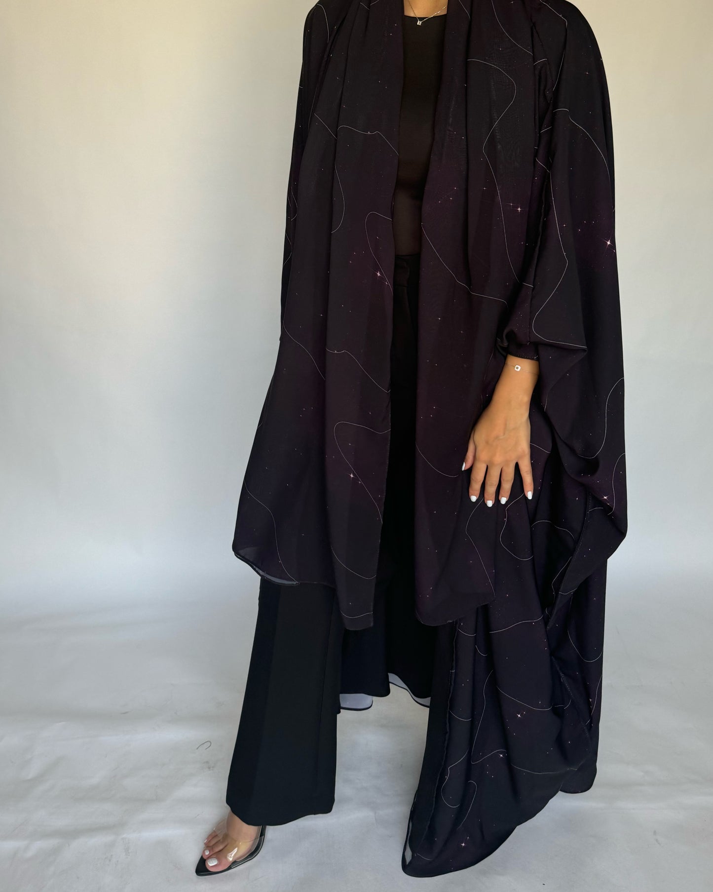 Black Space Abaya with a Hint of Maroon (READY TO SHIP)