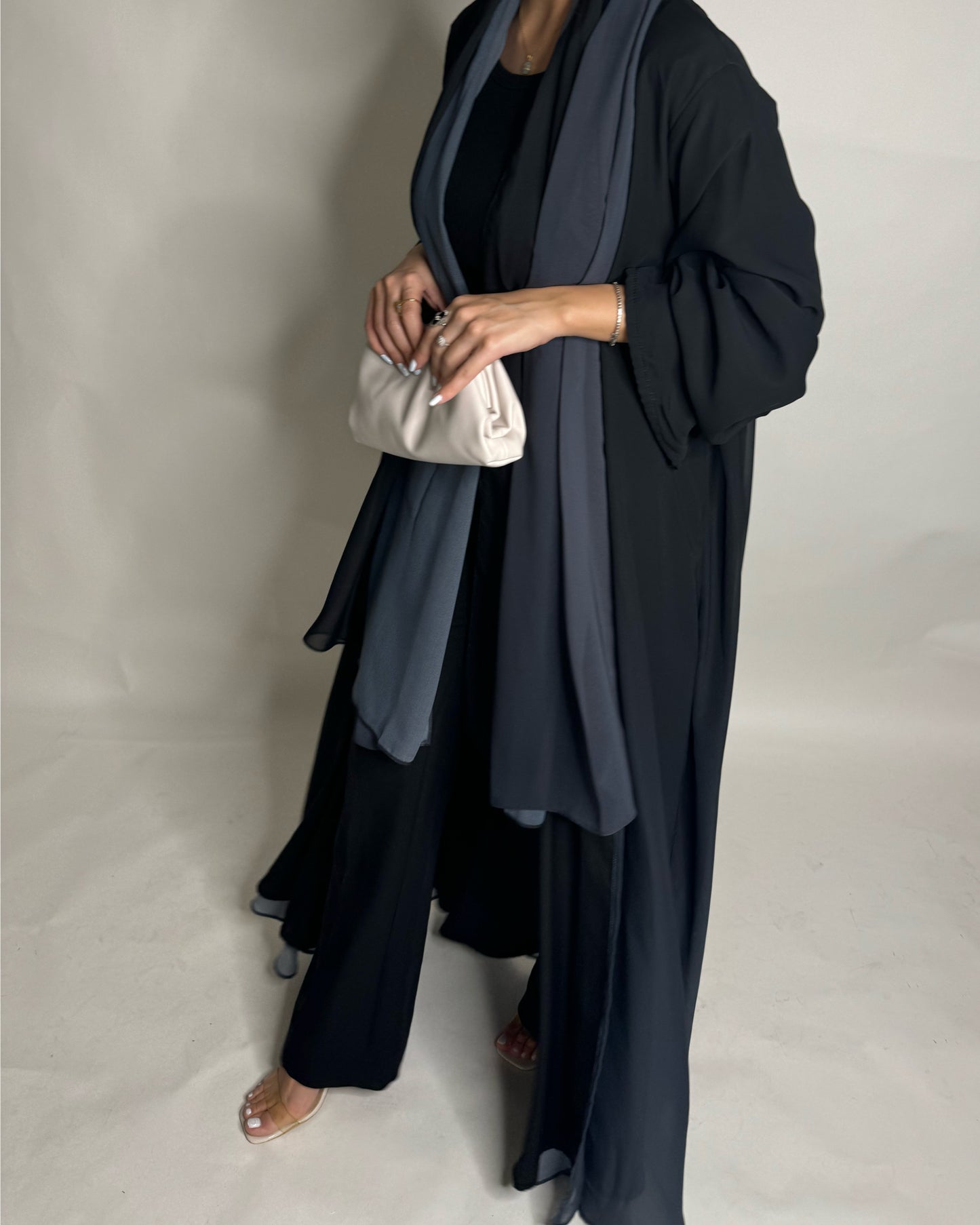 A181 - Black Gray Ombre Flowy Abaya (READY TO SHIP)