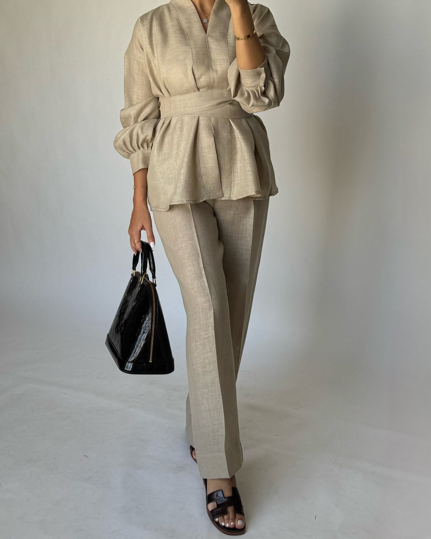 A195 - Beige Summer Linen Set