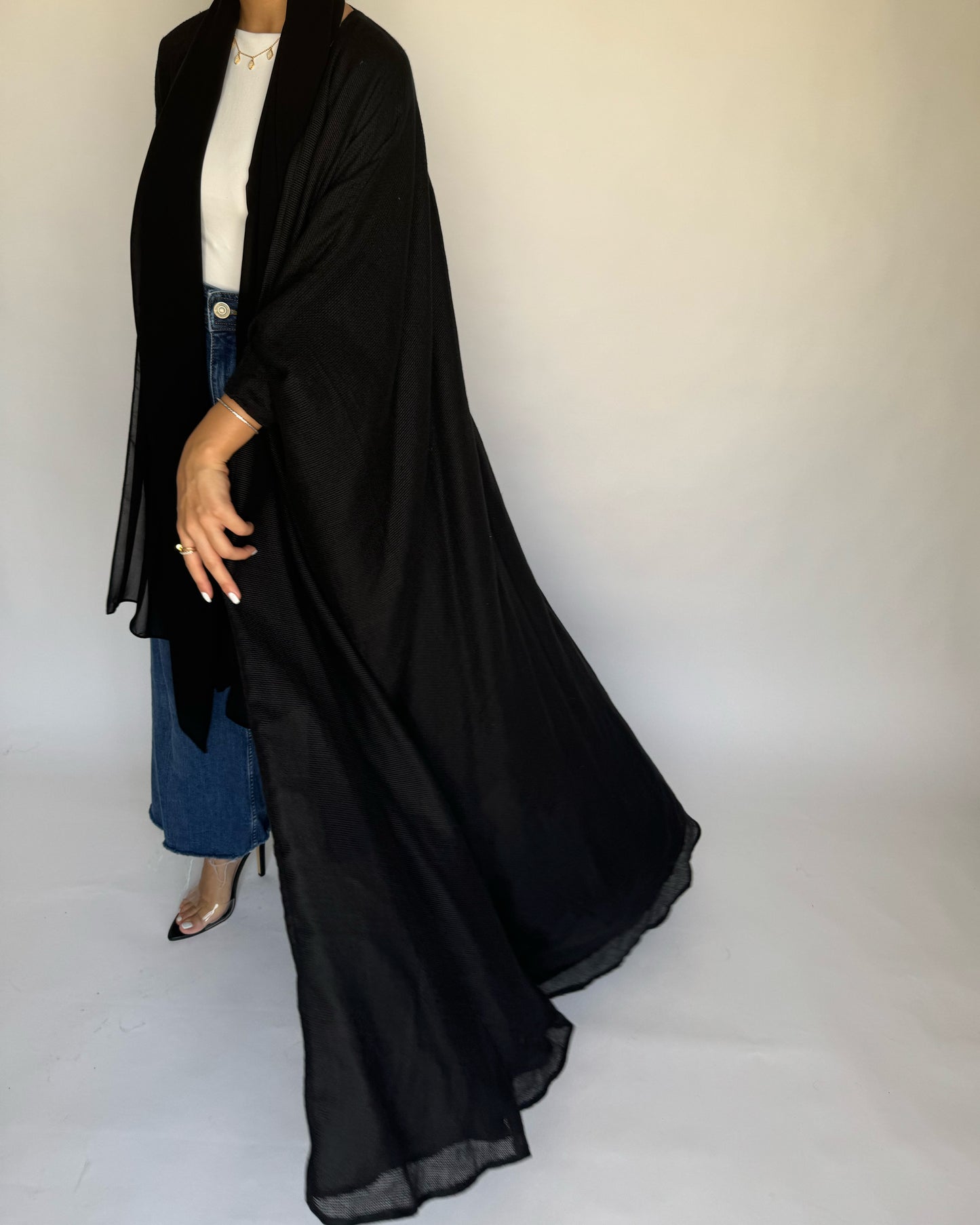 Summer Daily Black Weave Abaya (READY TO SHIP)