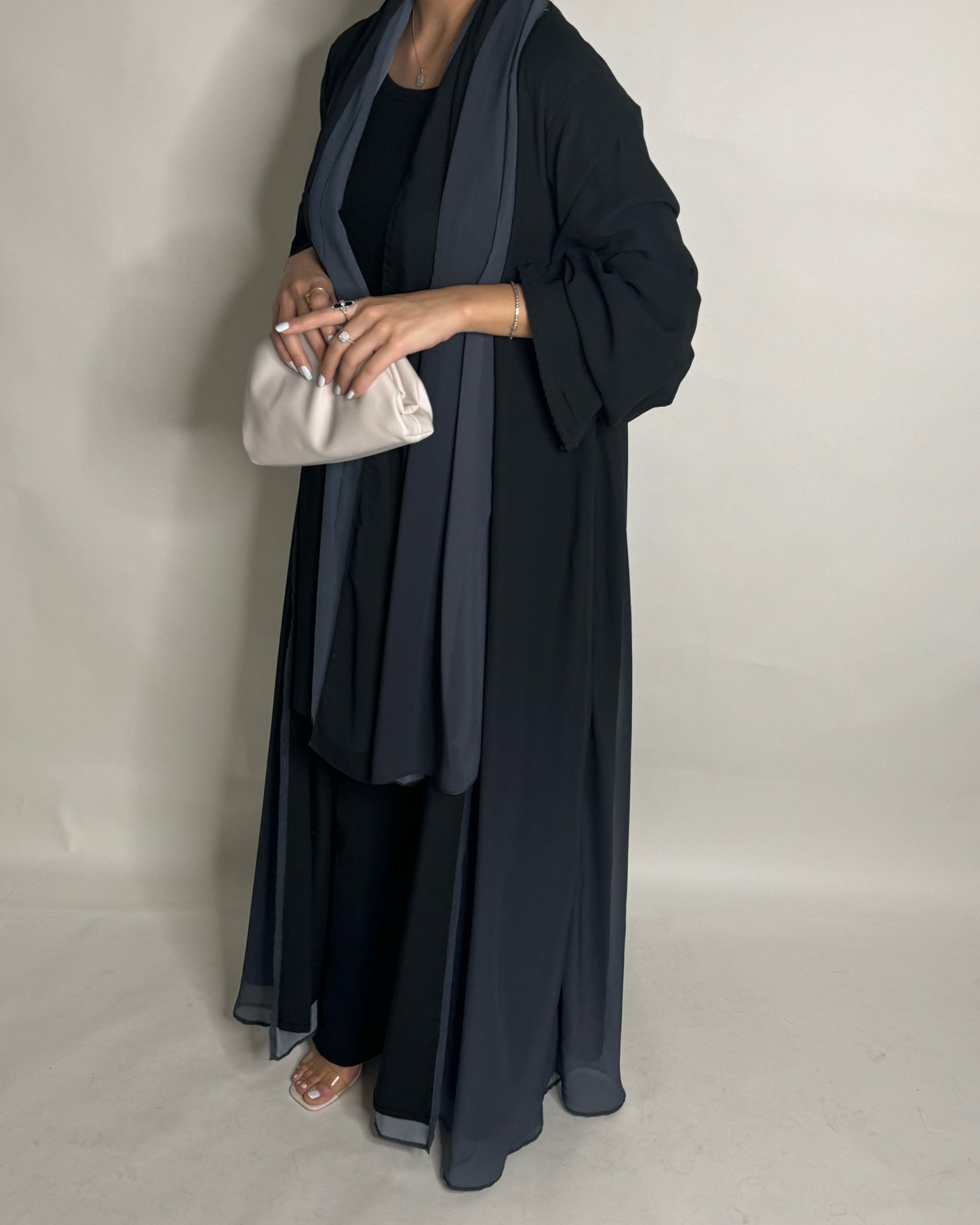 A181 - Black Gray Ombre Flowy Abaya (READY TO SHIP)