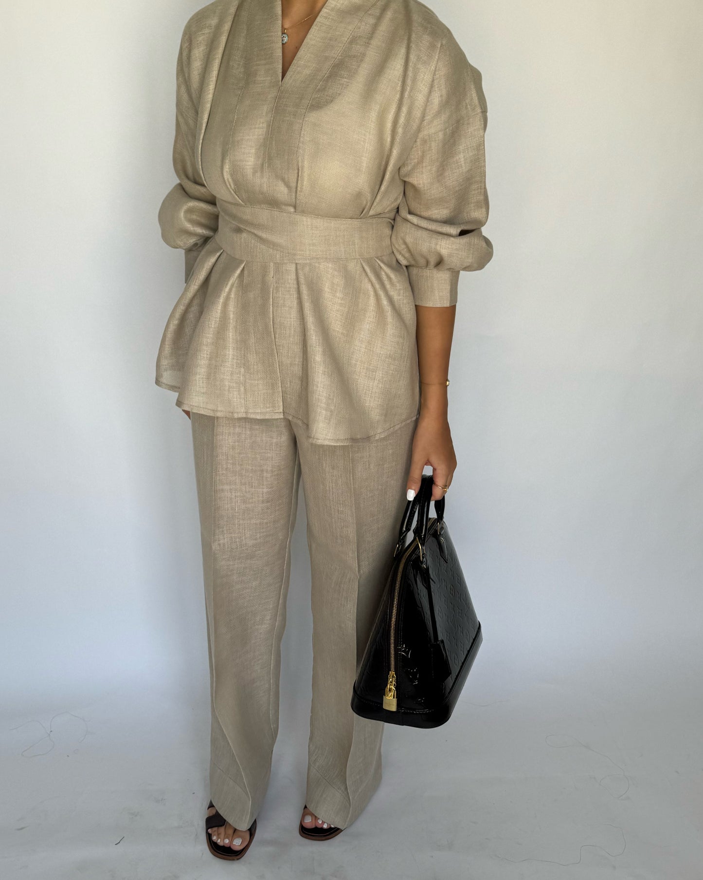 A195 - Beige Summer Linen Set