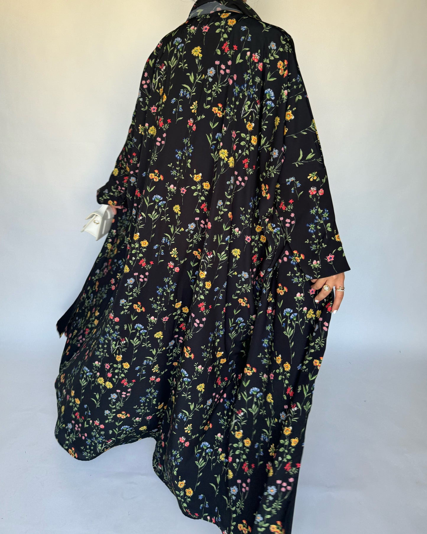 A243 - Black Summery Flower Abaya