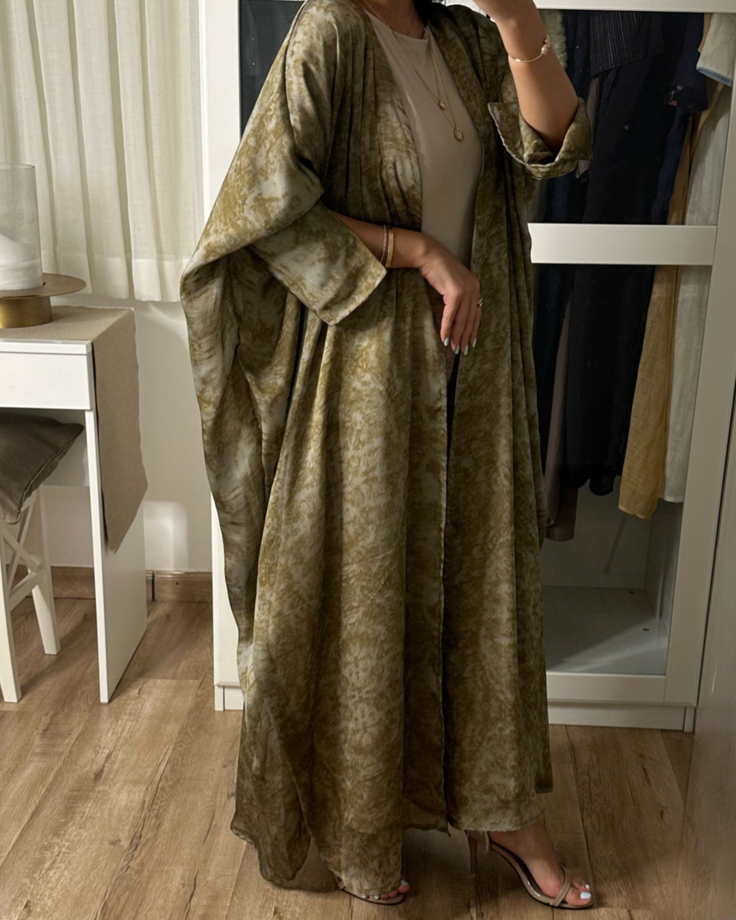 Light Green Chiffon Summery Pattern Abaya (READY TO SHIP)