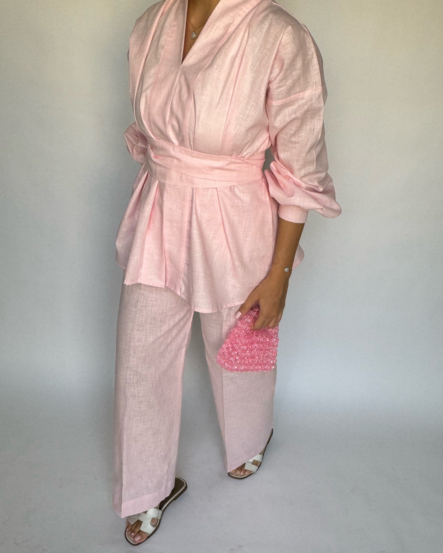 Baby Pink Summer Linen Set (READY TO SHIP)