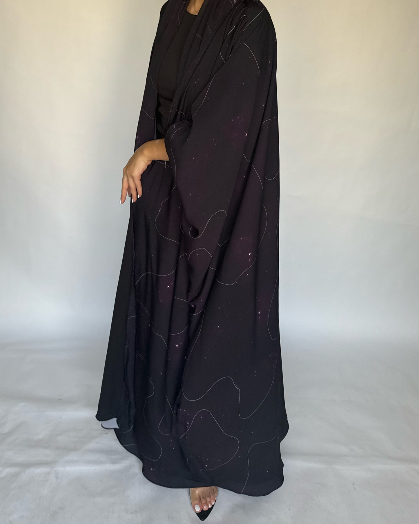 Black Space Abaya with a Hint of Maroon (READY TO SHIP)