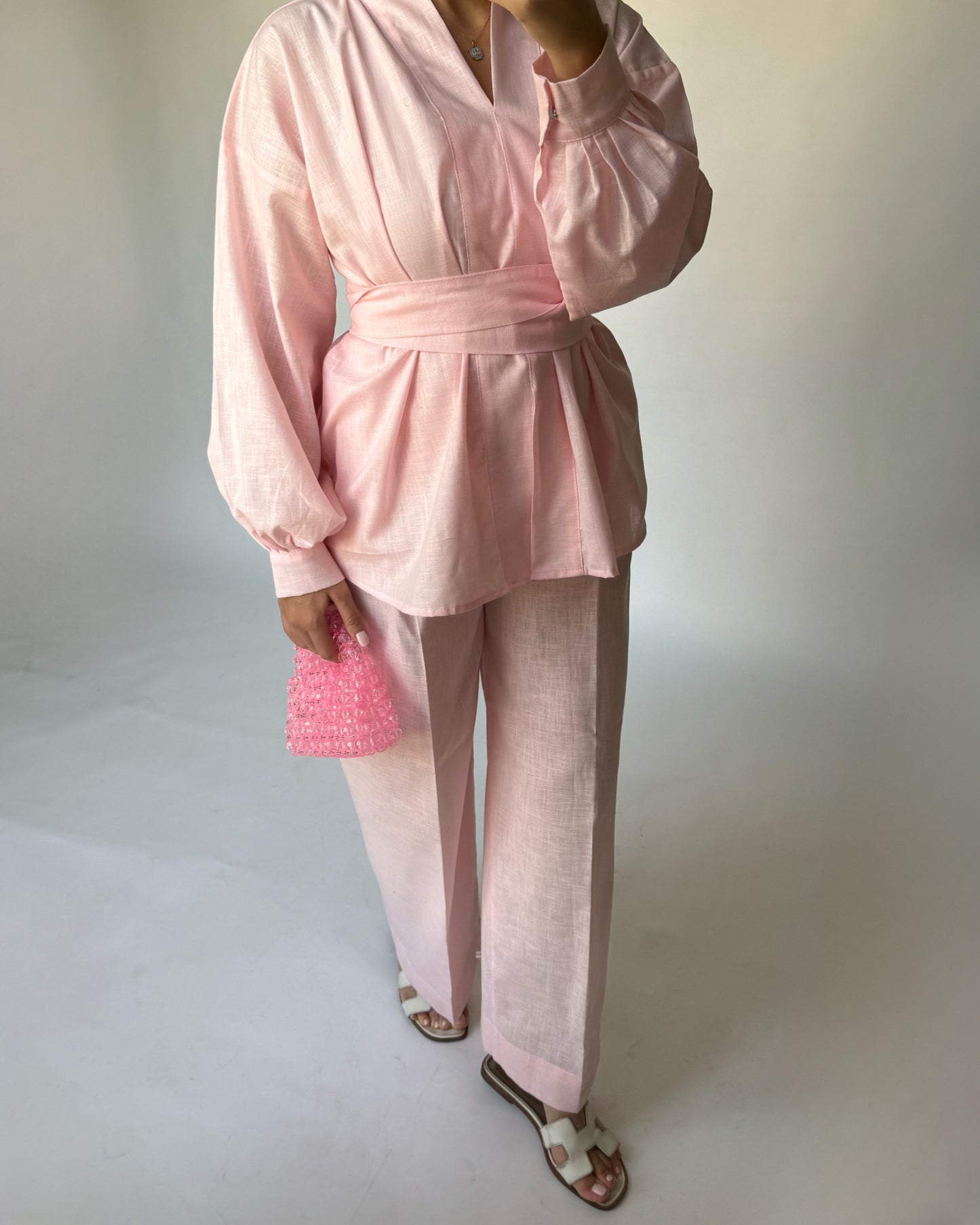 Baby Pink Summer Linen Set (READY TO SHIP)