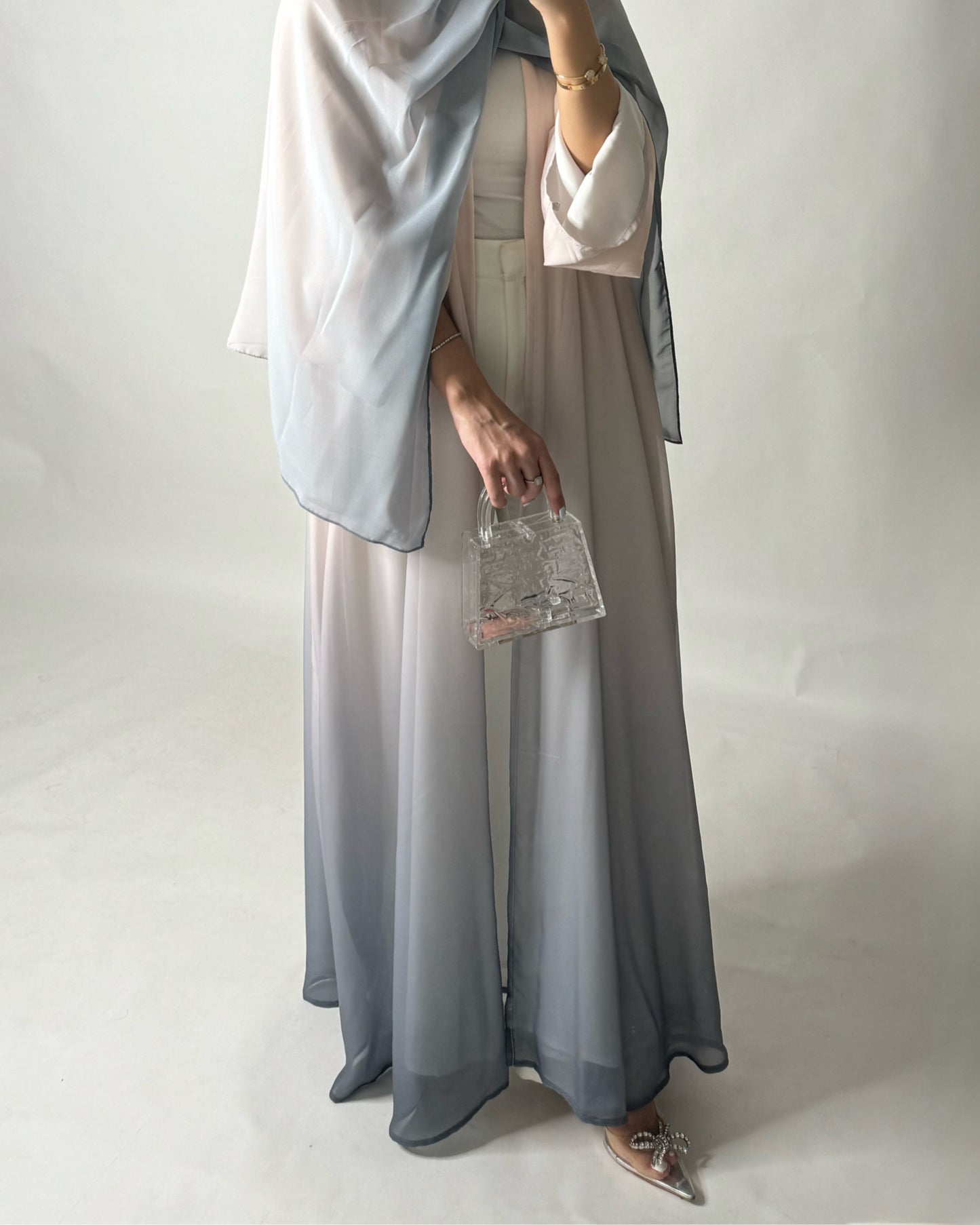 A180 - Peach & Gray Ombre Flowy Abaya