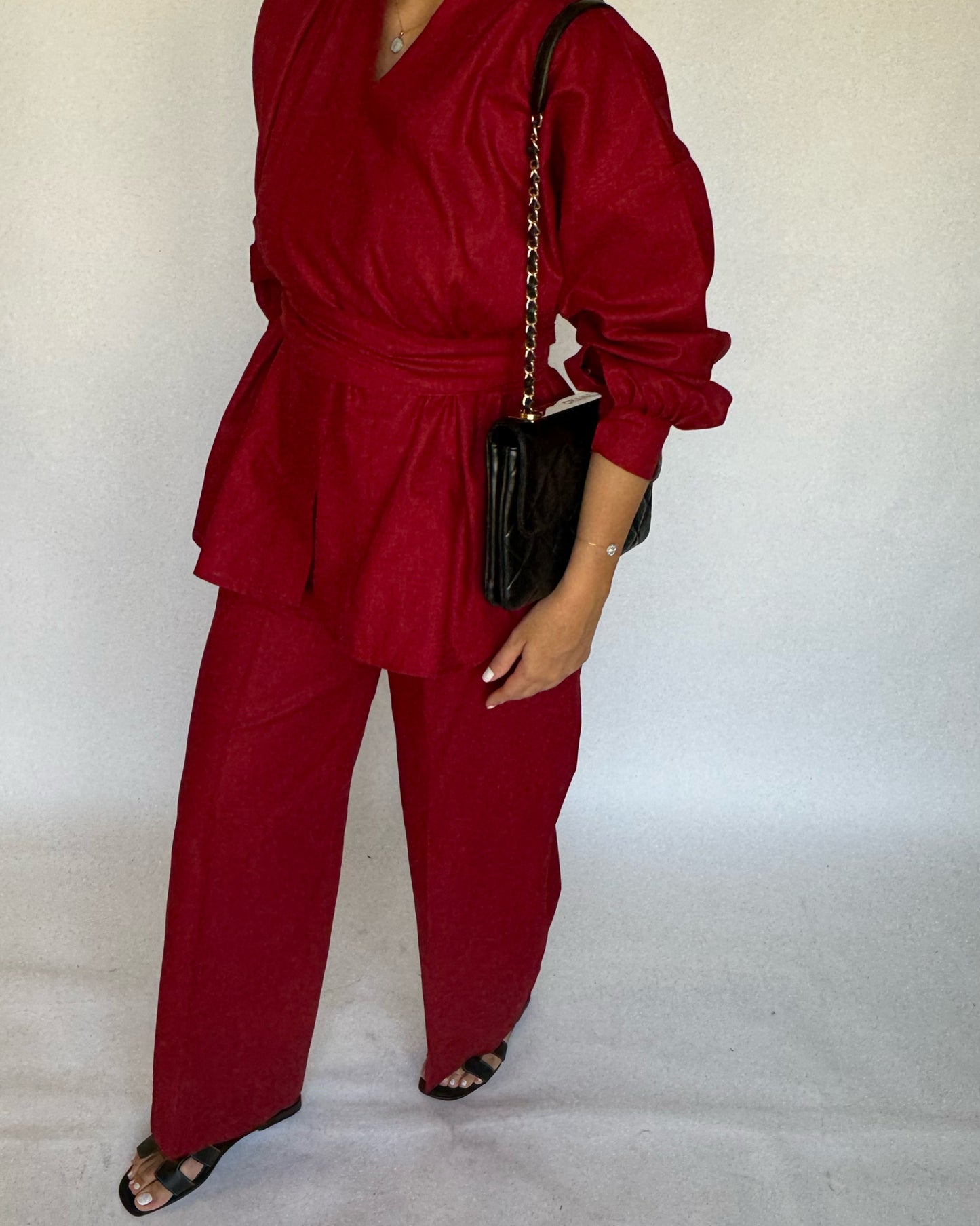 A198 - Maroon Summer Linen Set