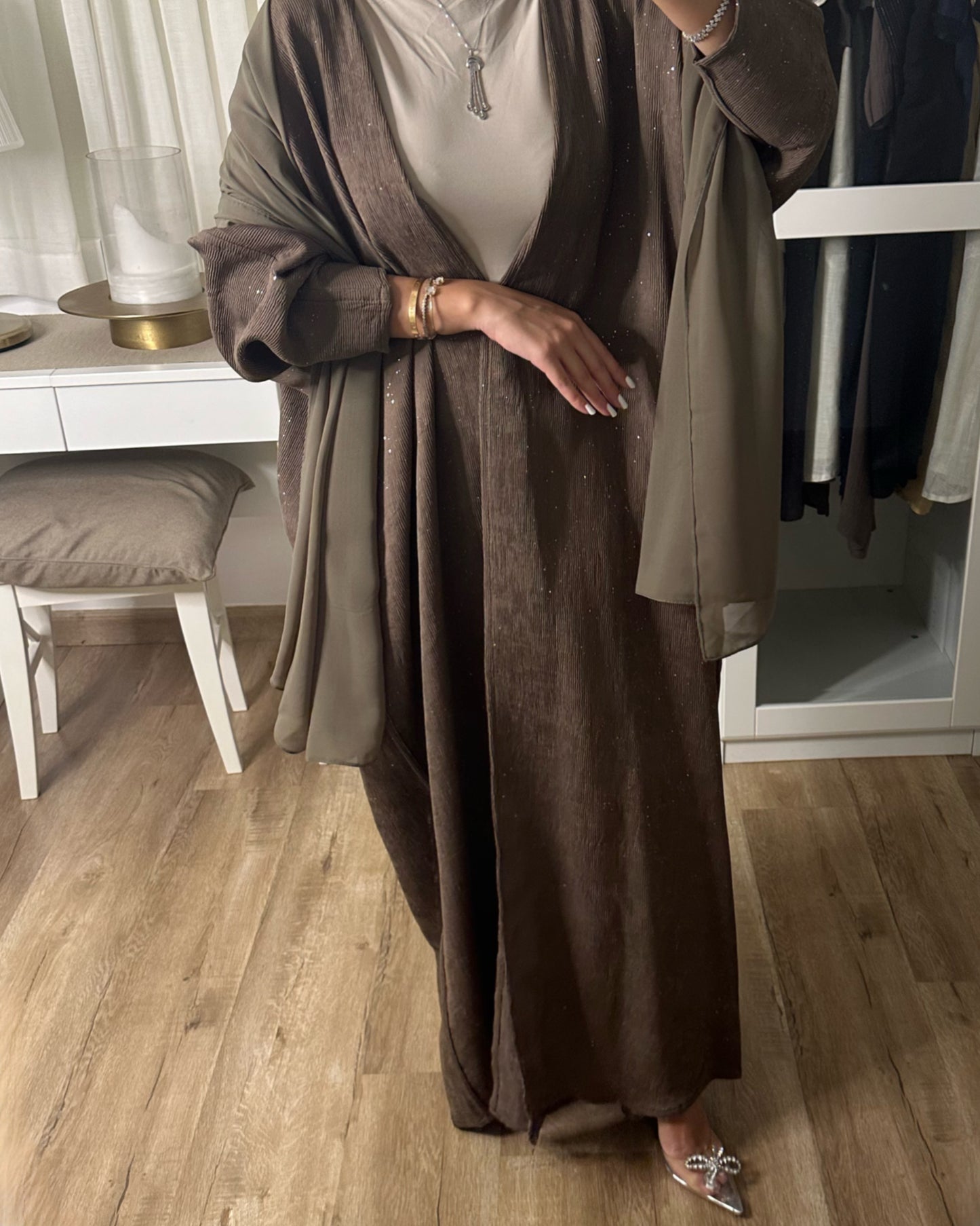 A099 - Khaki Sparkly Abaya