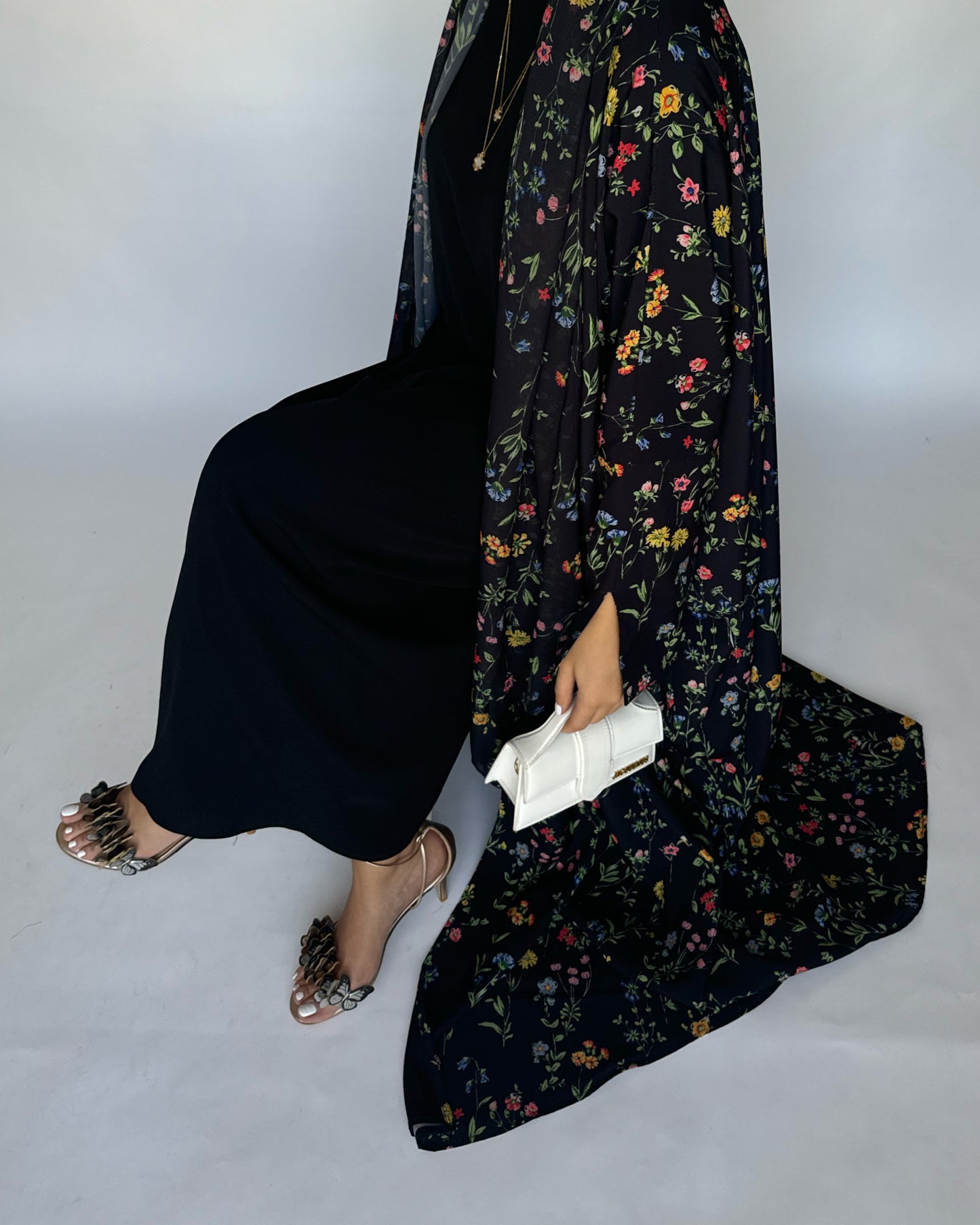 A243 - Black Summery Flower Abaya