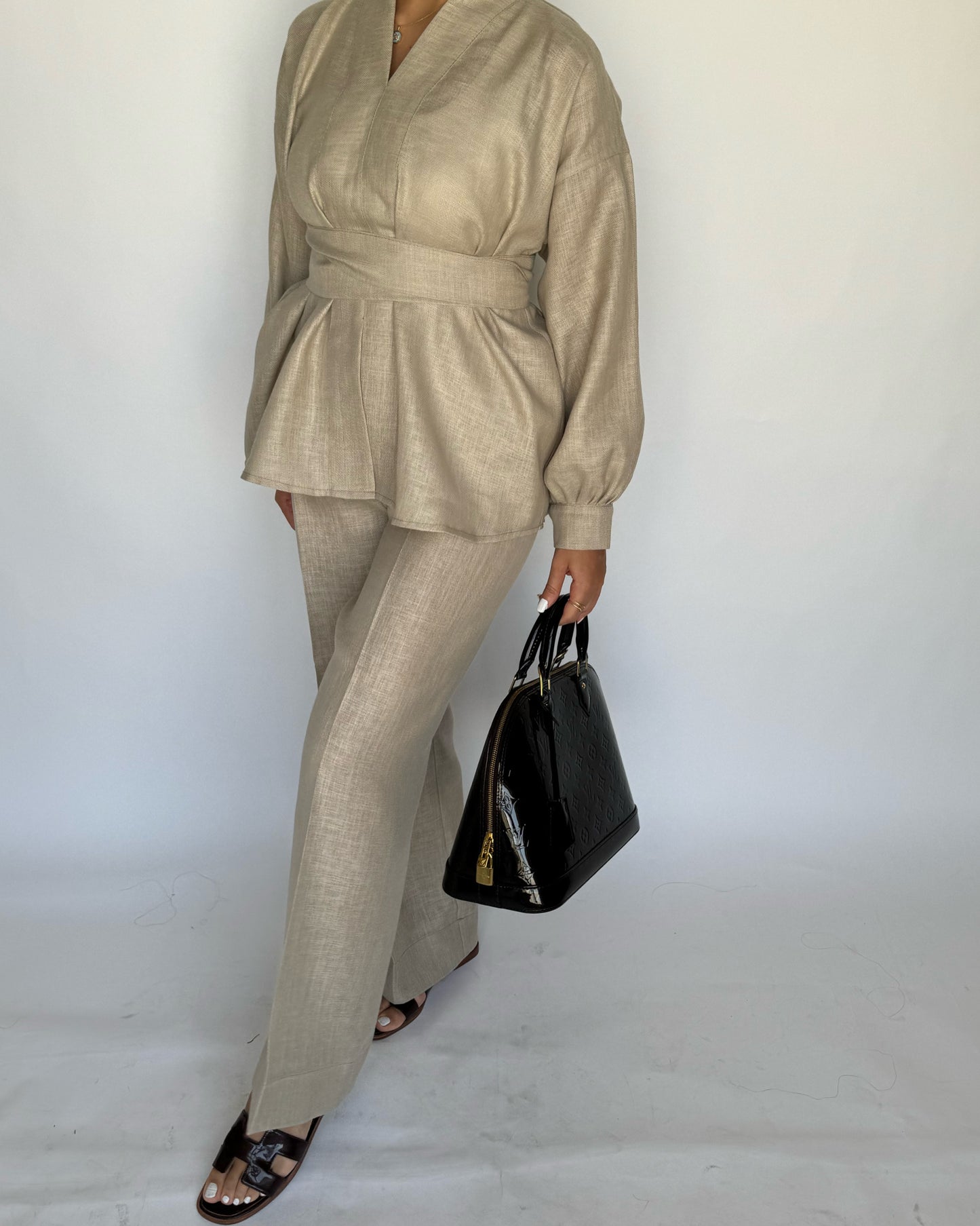 A195 - Beige Summer Linen Set