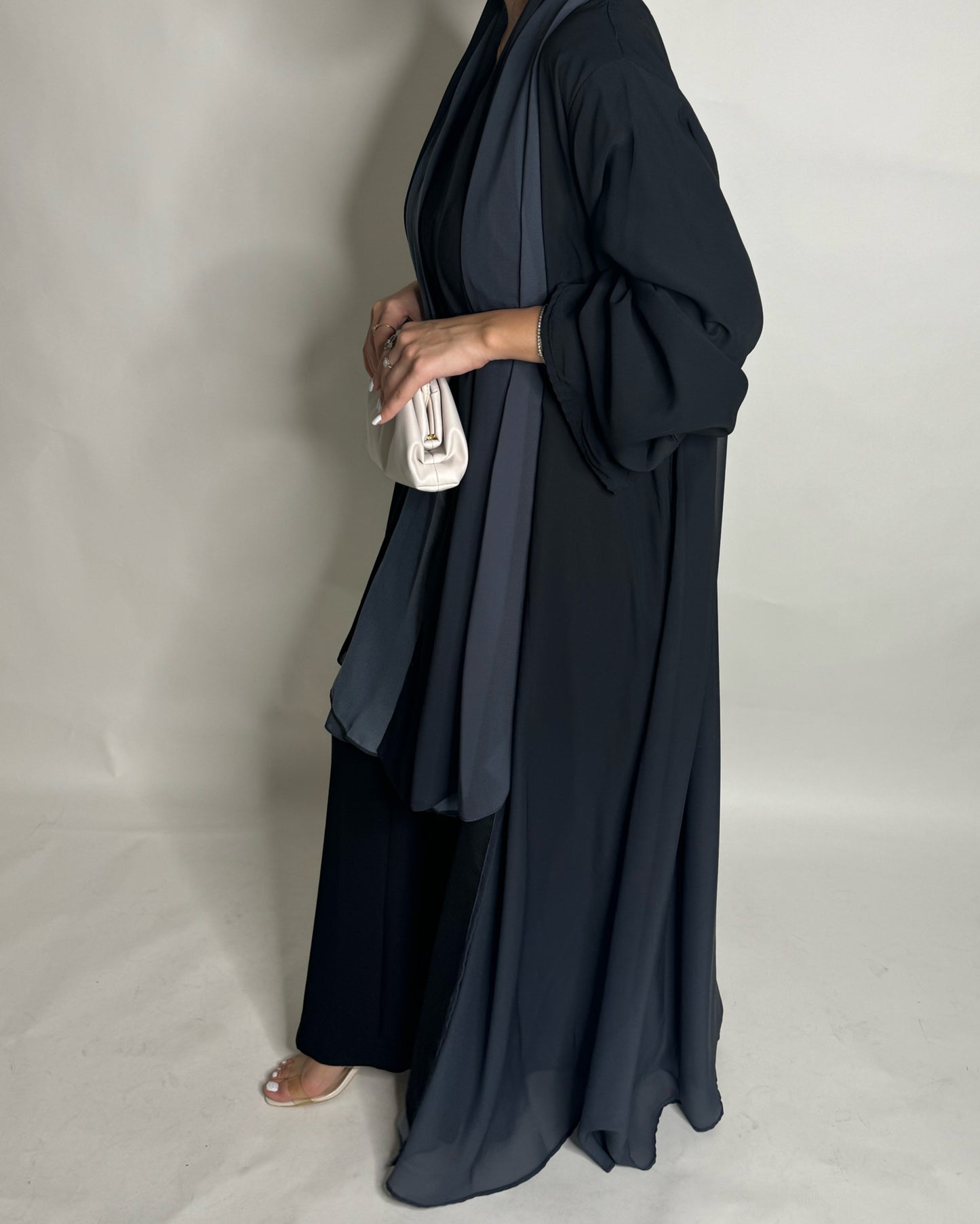 A181 - Black Gray Ombre Flowy Abaya (READY TO SHIP)