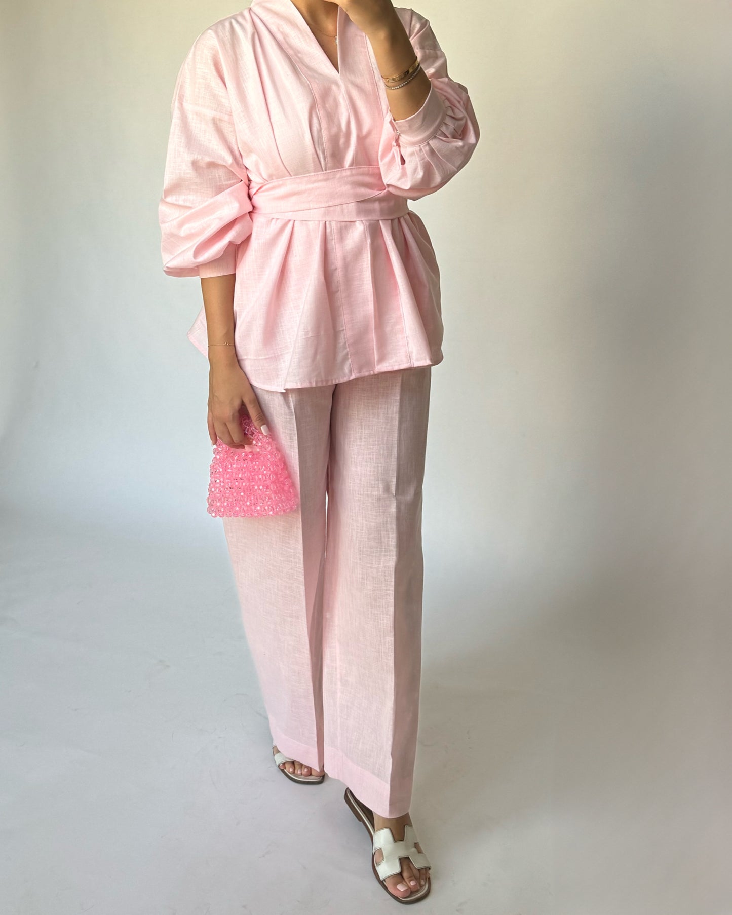 Baby Pink Summer Linen Set (READY TO SHIP)