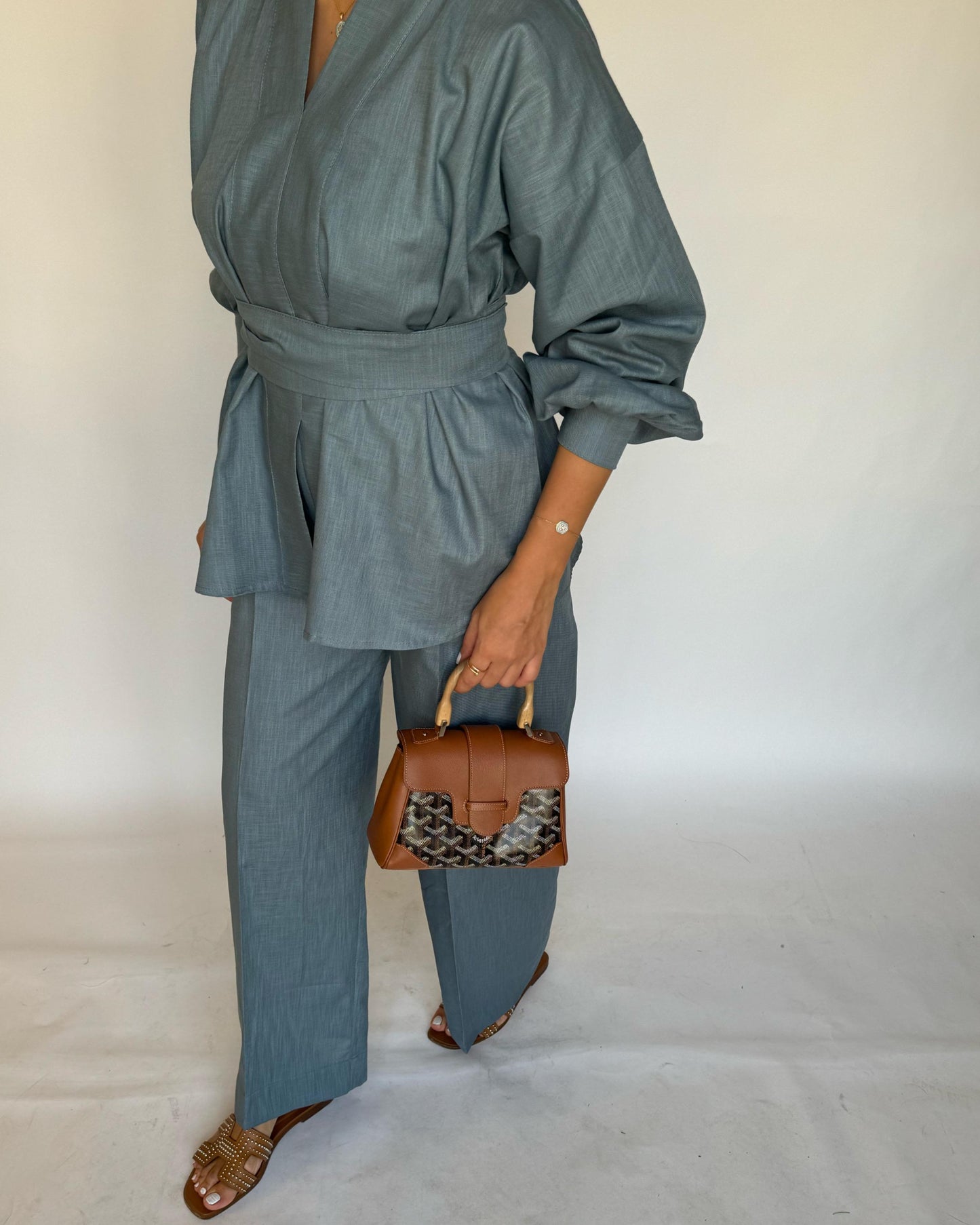 A201 - Blue Gray Summer Linen Set