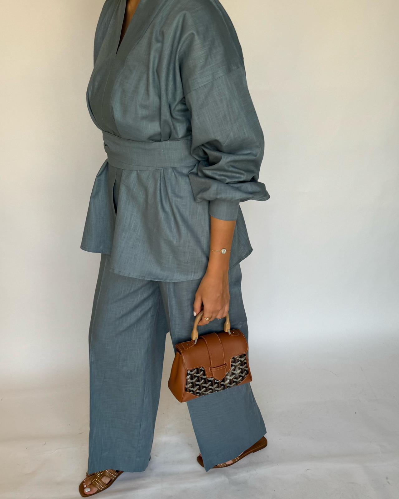 A201 - Blue Gray Summer Linen Set