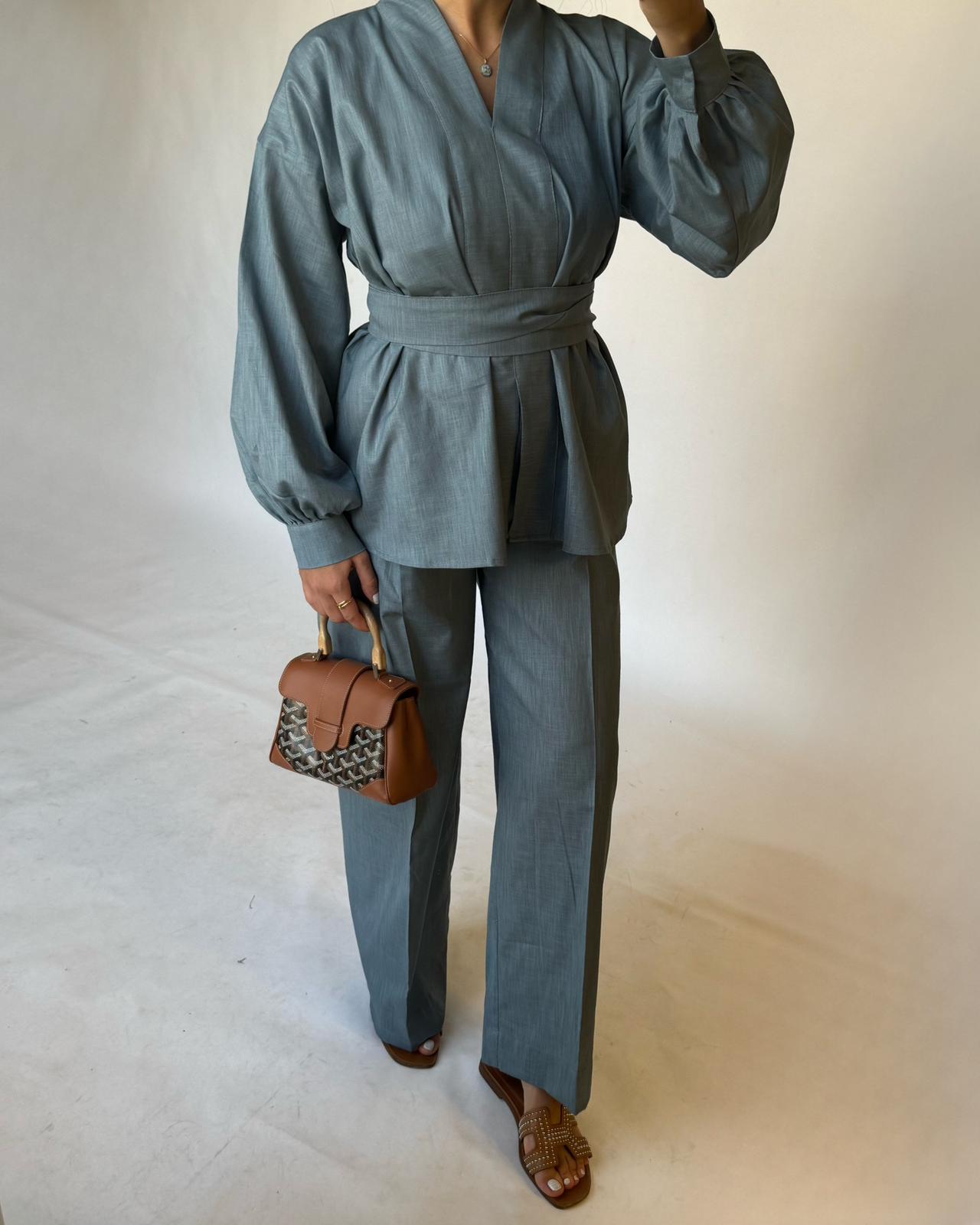 A201 - Blue Gray Summer Linen Set