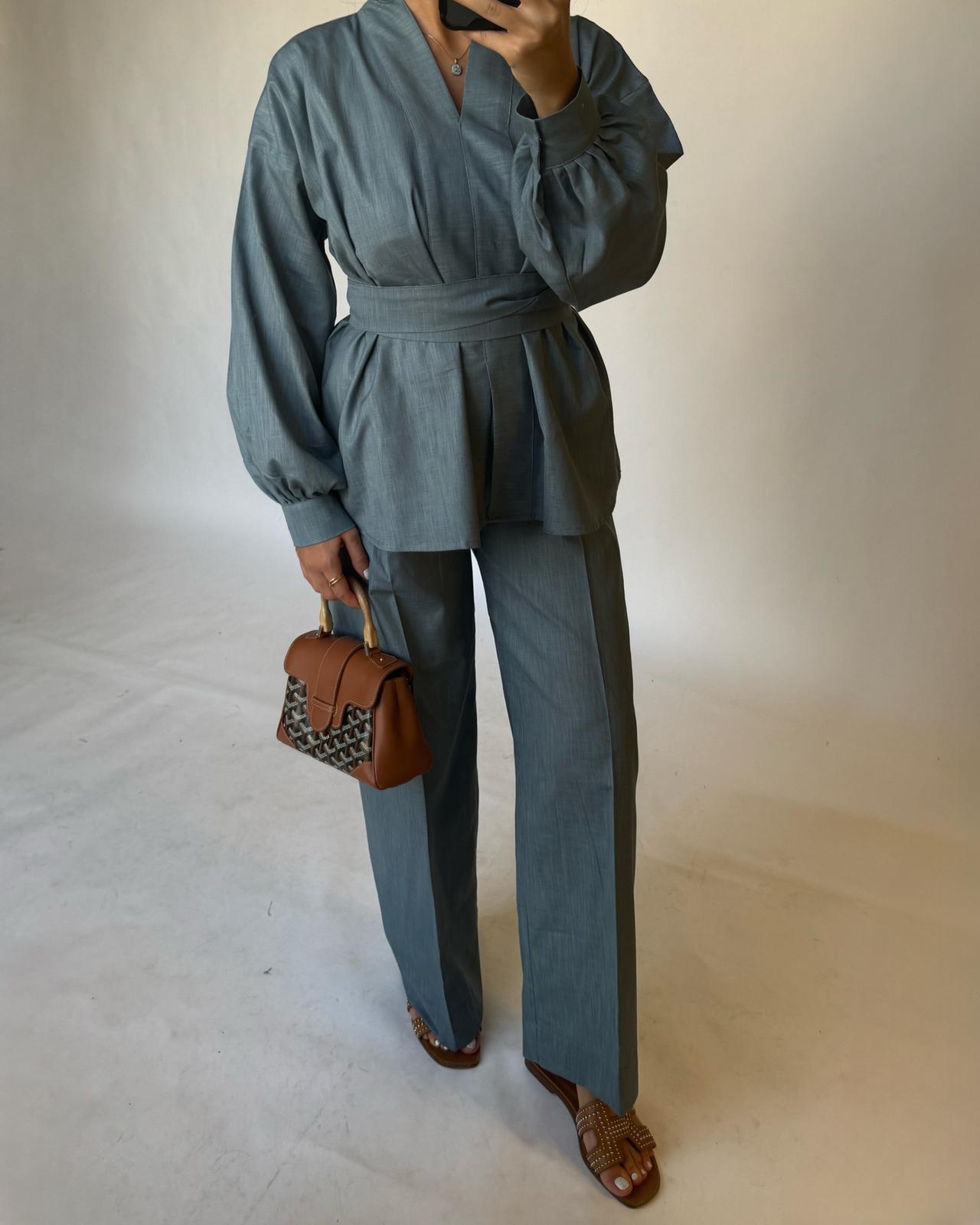 A201 - Blue Gray Summer Linen Set