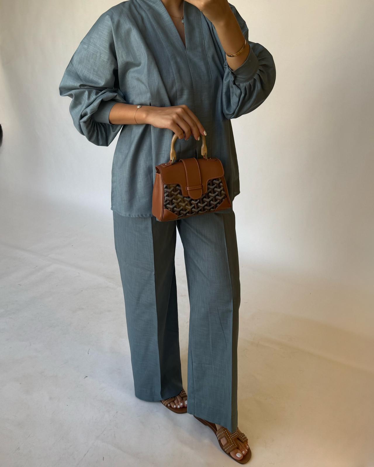 A201 - Blue Gray Summer Linen Set