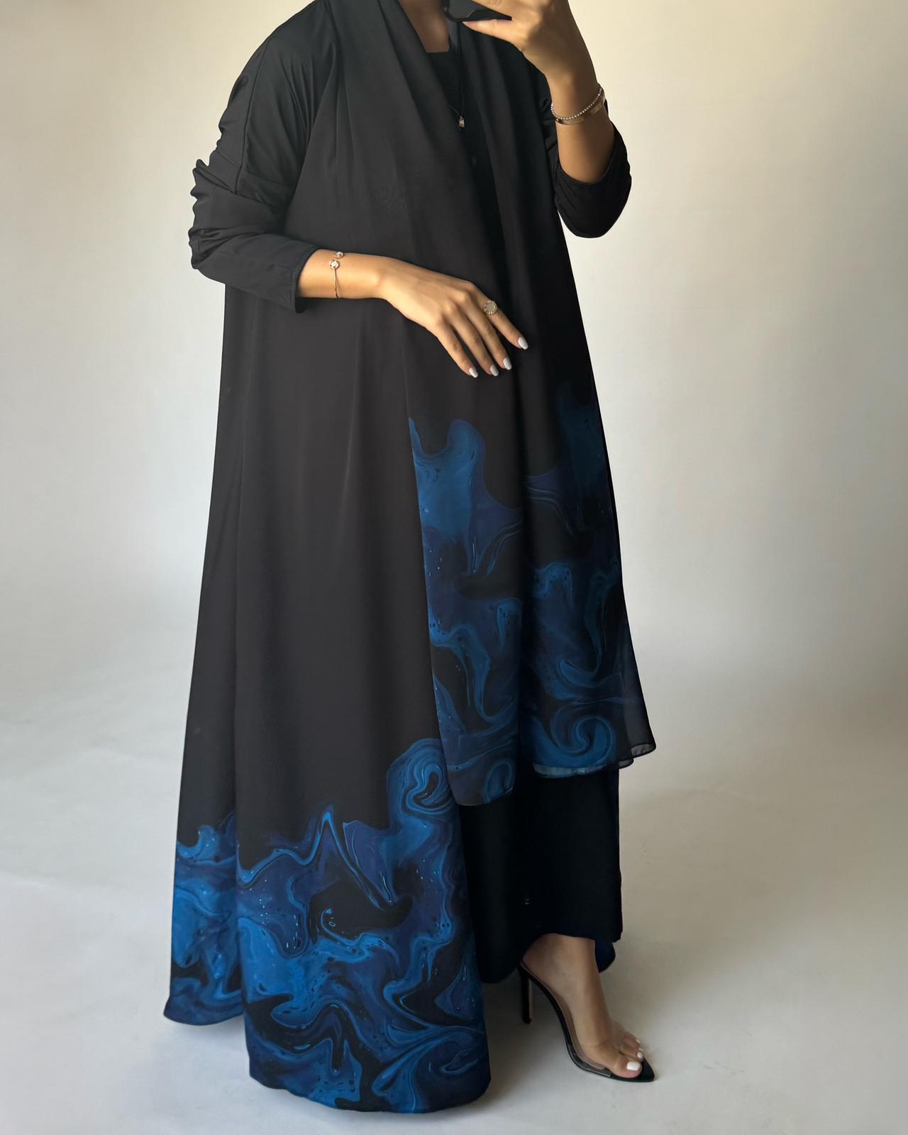 Black & Royal Blue Sea Abaya (READY TO SHIP)