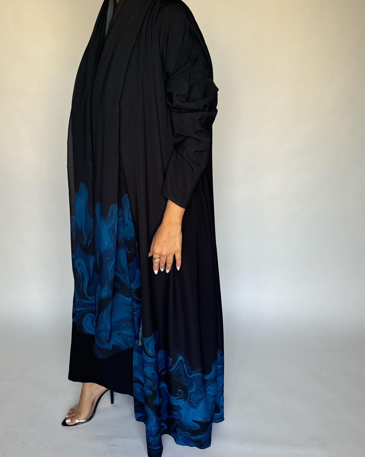 Black & Royal Blue Sea Abaya (READY TO SHIP)