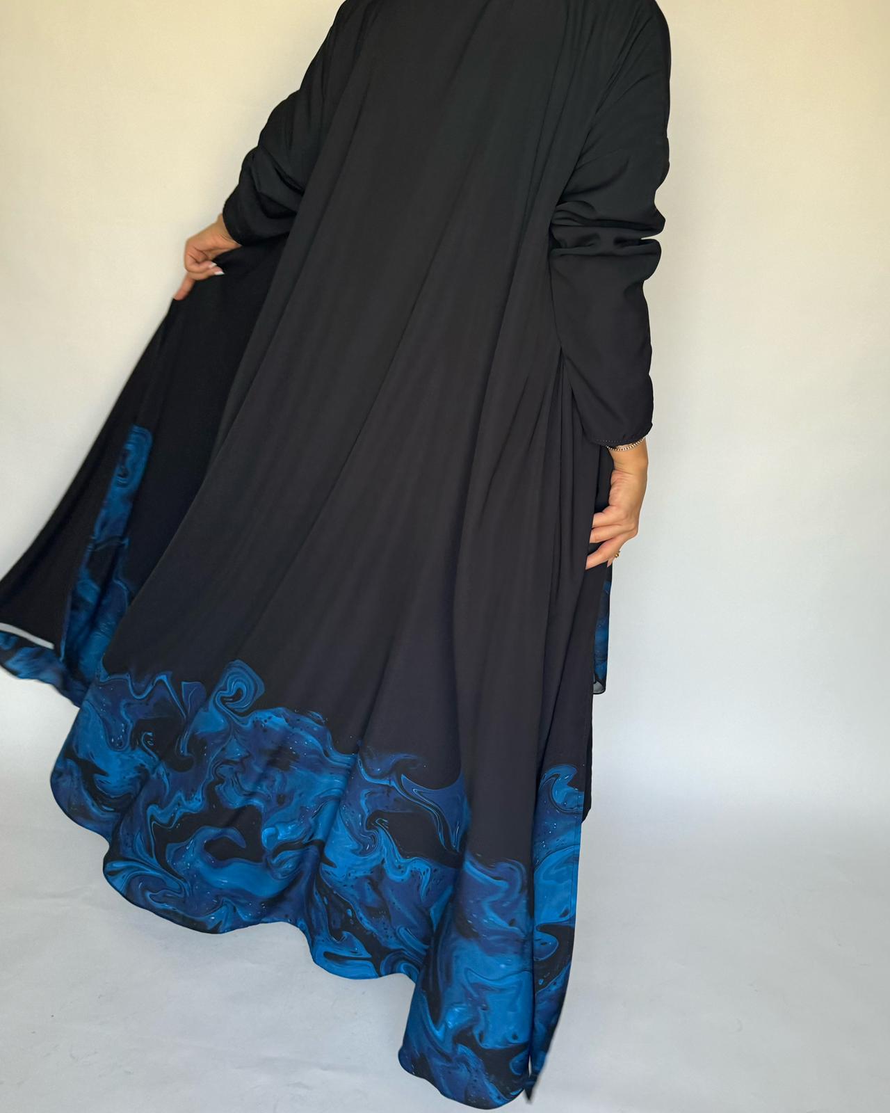 A224 - Black & Royal Blue Sea Abaya