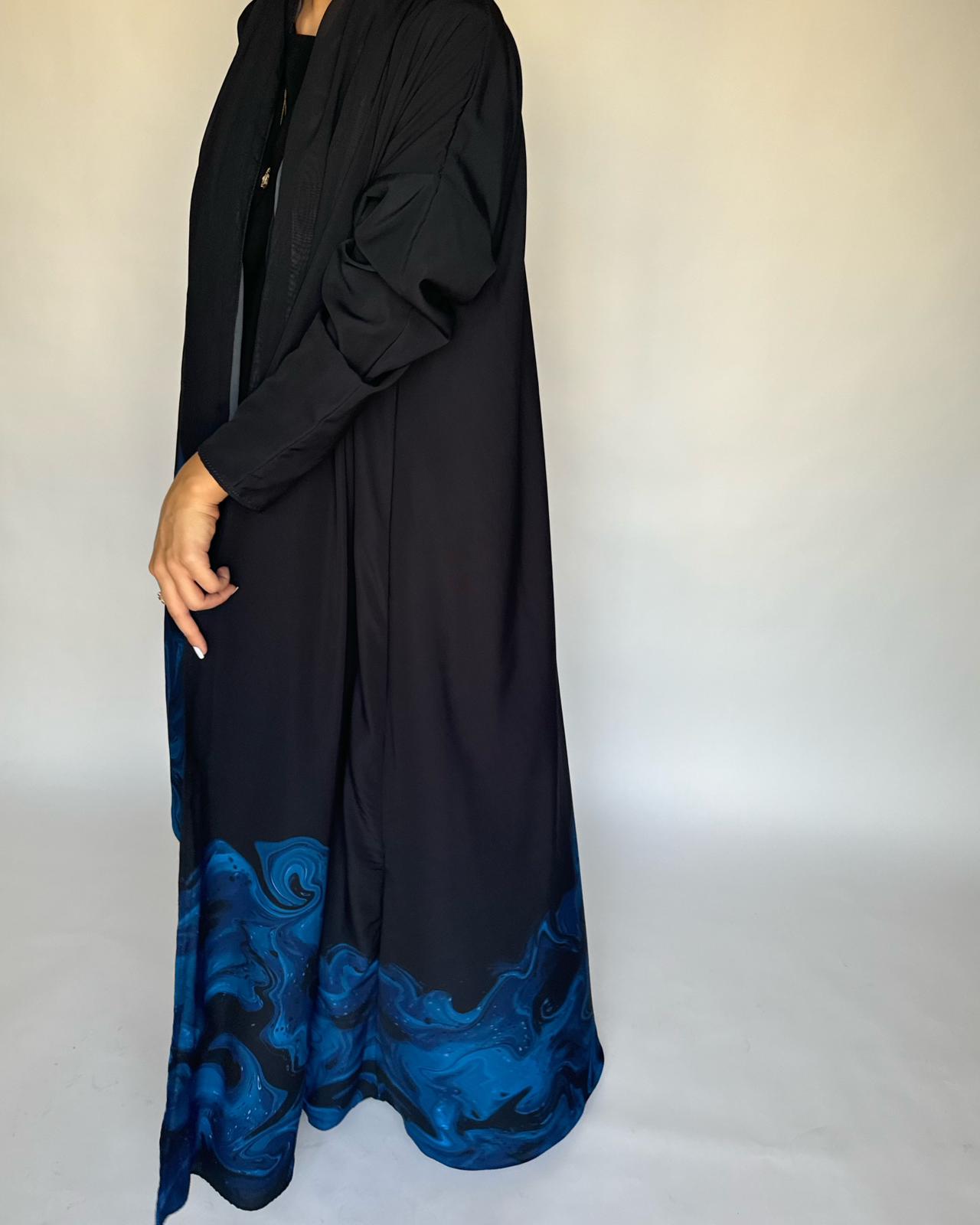 Black & Royal Blue Sea Abaya (READY TO SHIP)