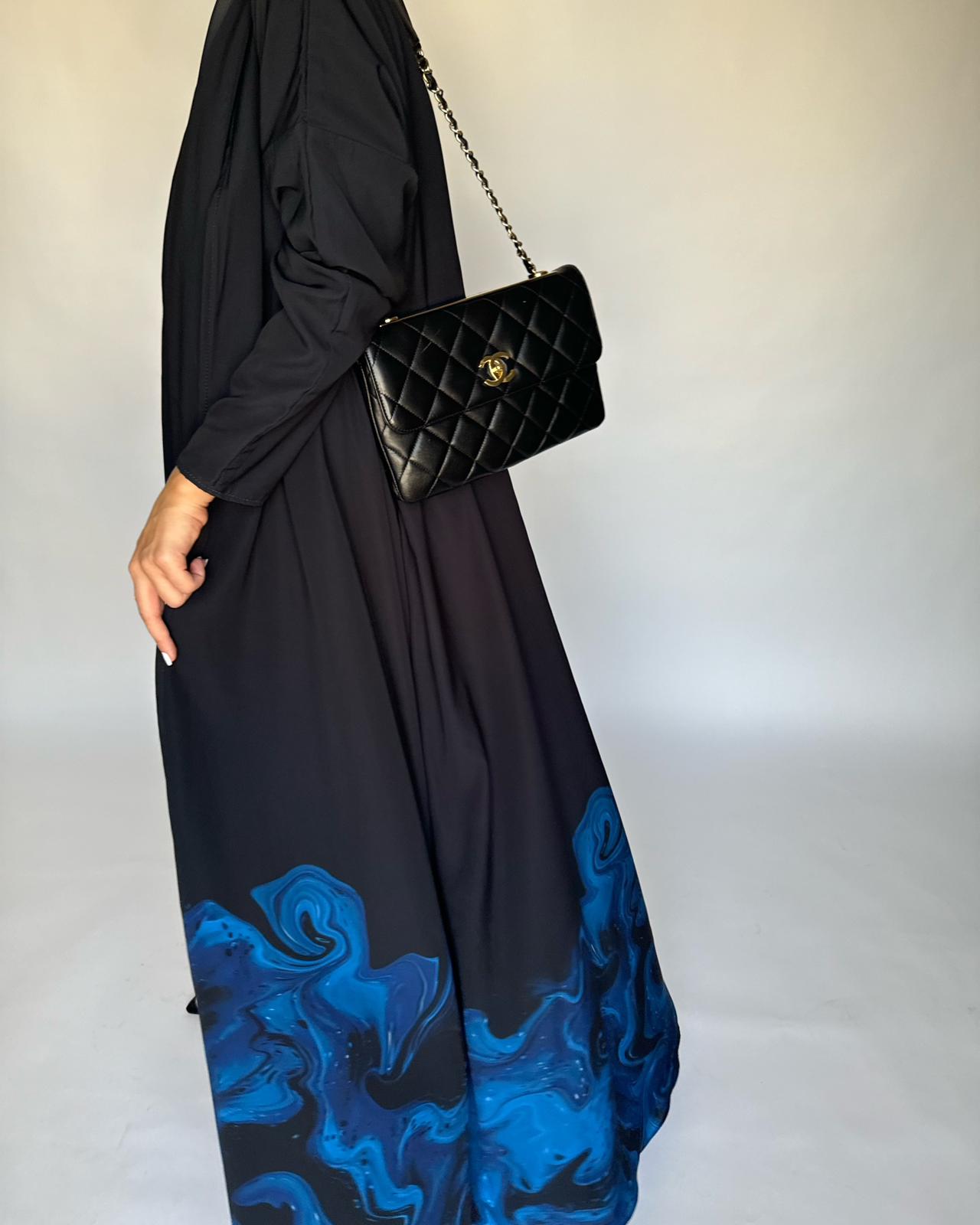 A224 - Black & Royal Blue Sea Abaya