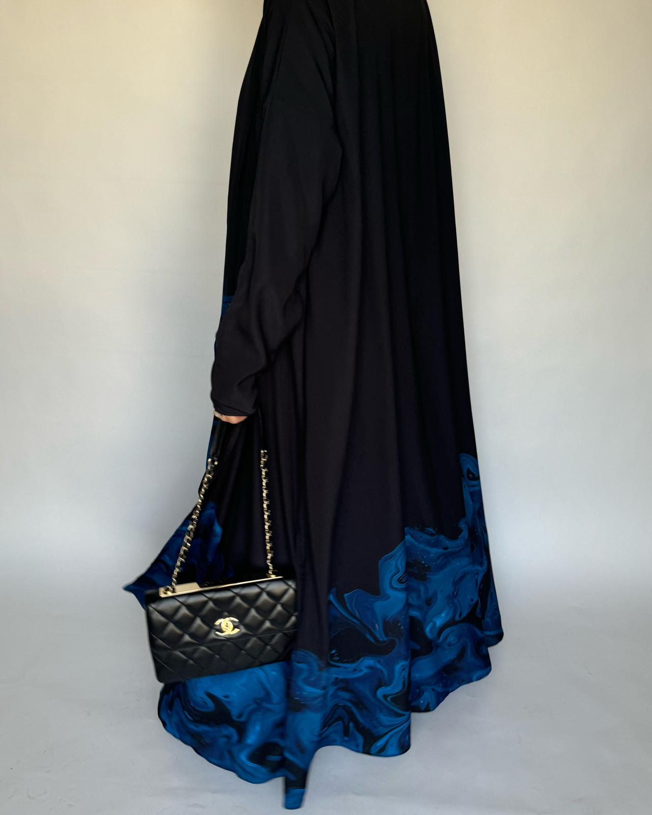 Black & Royal Blue Sea Abaya (READY TO SHIP)