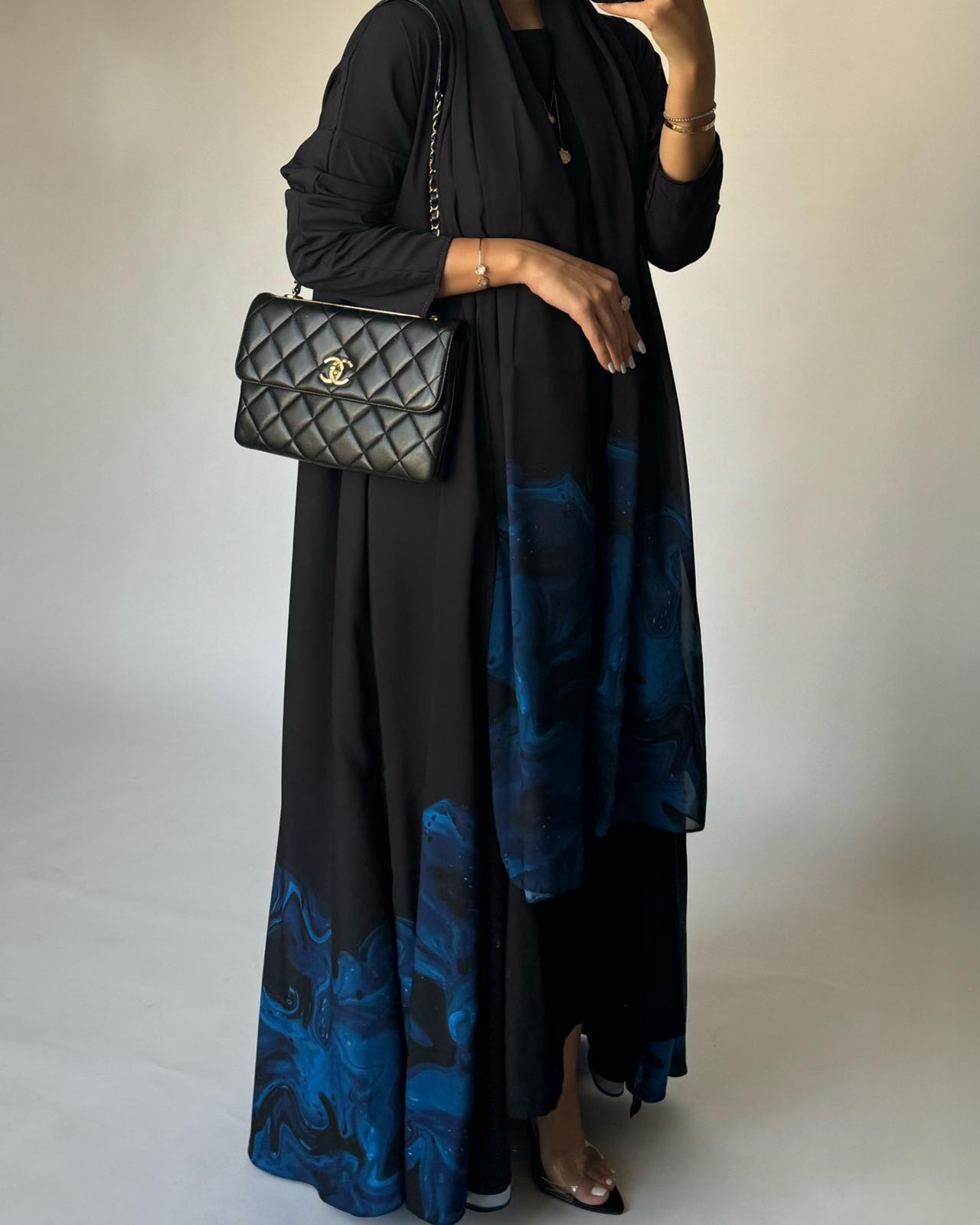 Black & Royal Blue Sea Abaya (READY TO SHIP)