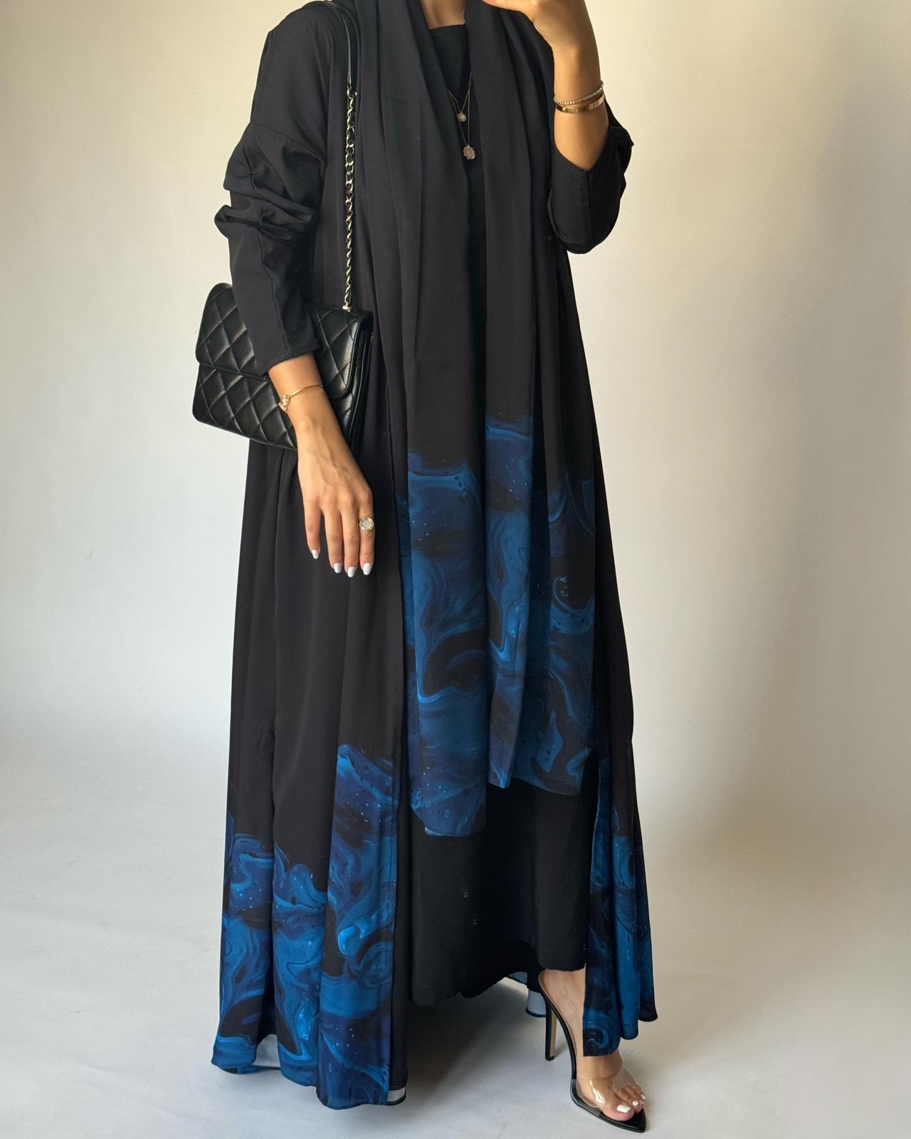 A224 - Black & Royal Blue Sea Abaya