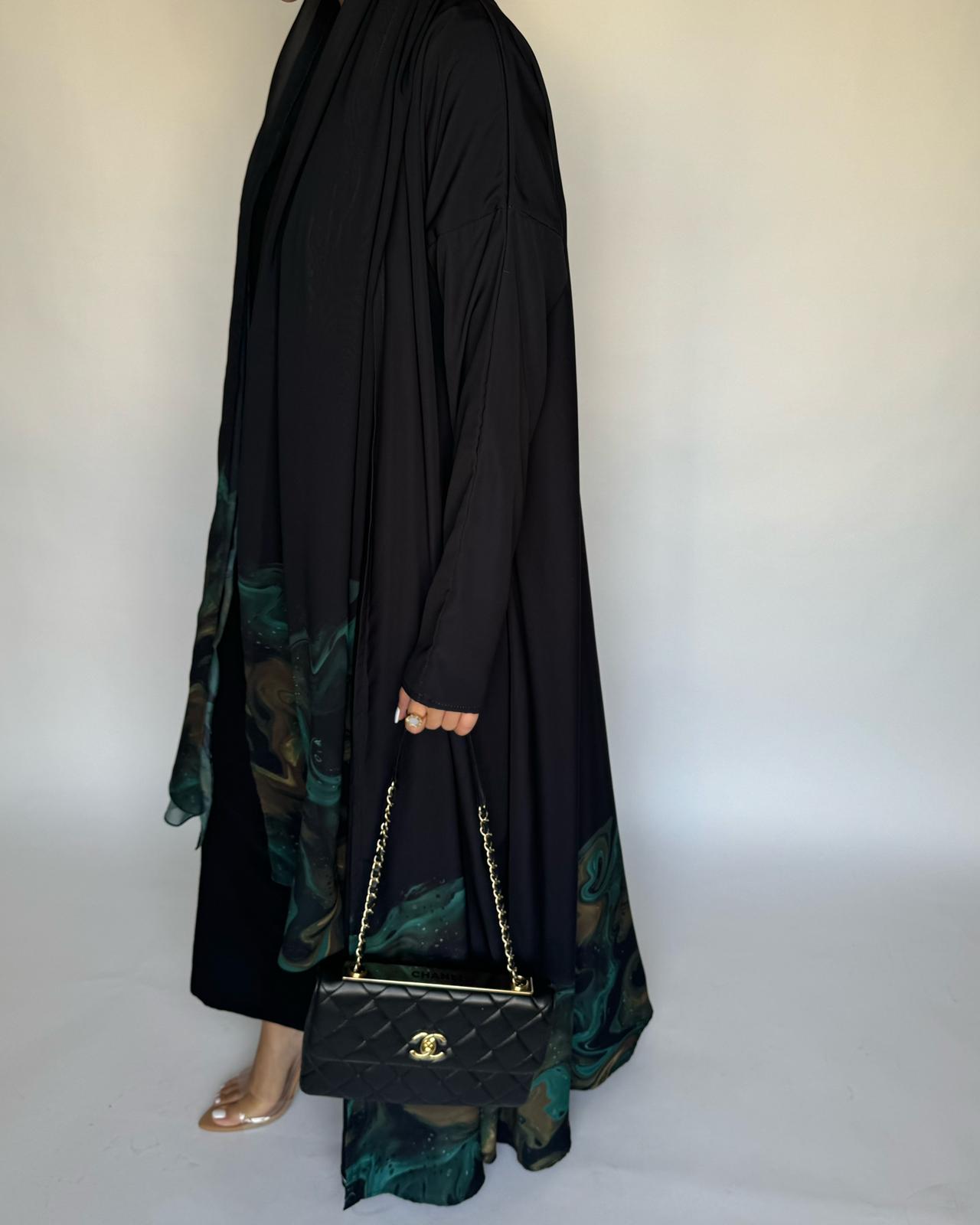 A225 - Black & Green Sea Abaya