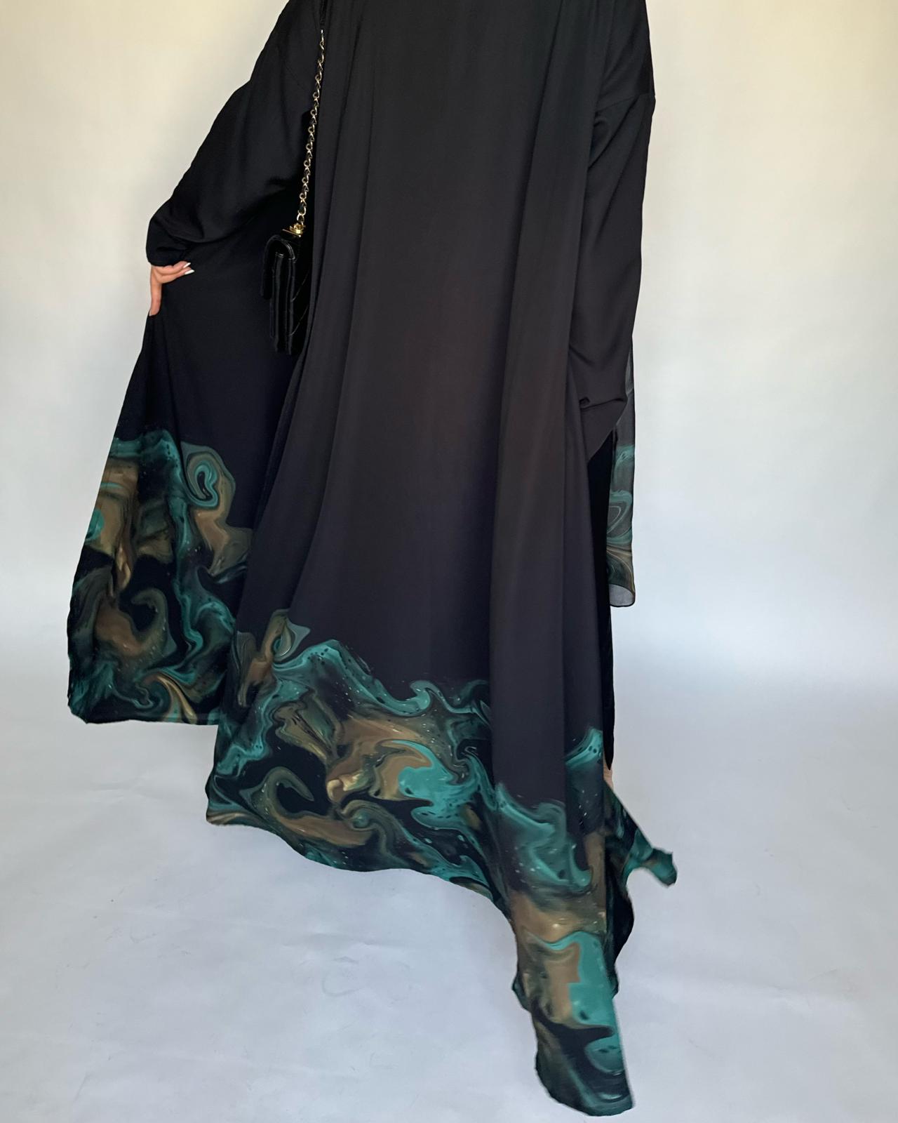 A225 - Black & Green Sea Abaya