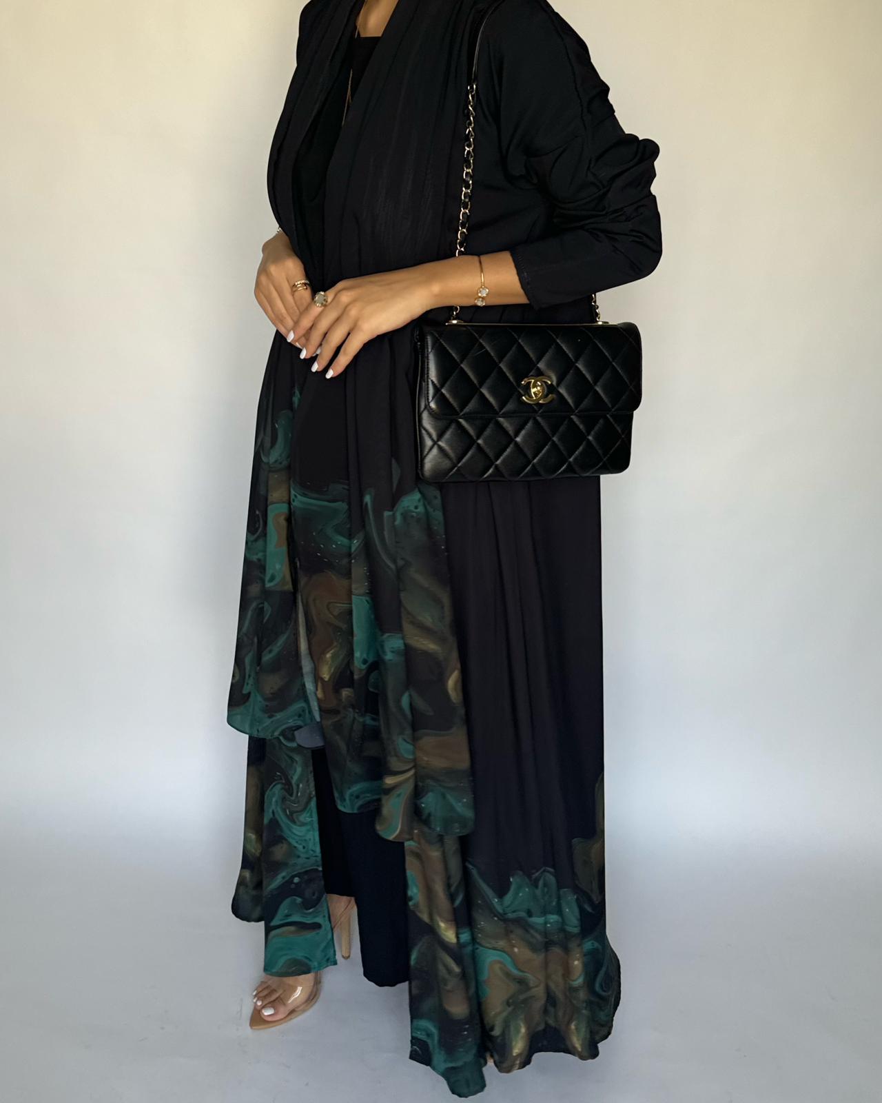 A225 - Black & Green Sea Abaya