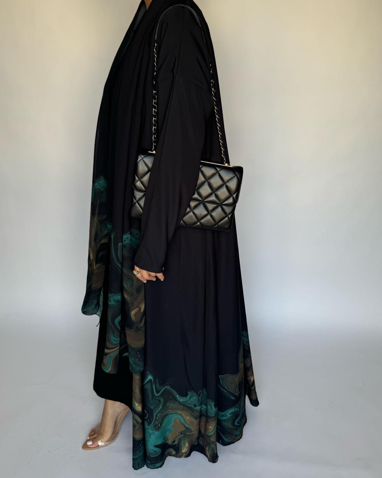 A225 - Black & Green Sea Abaya