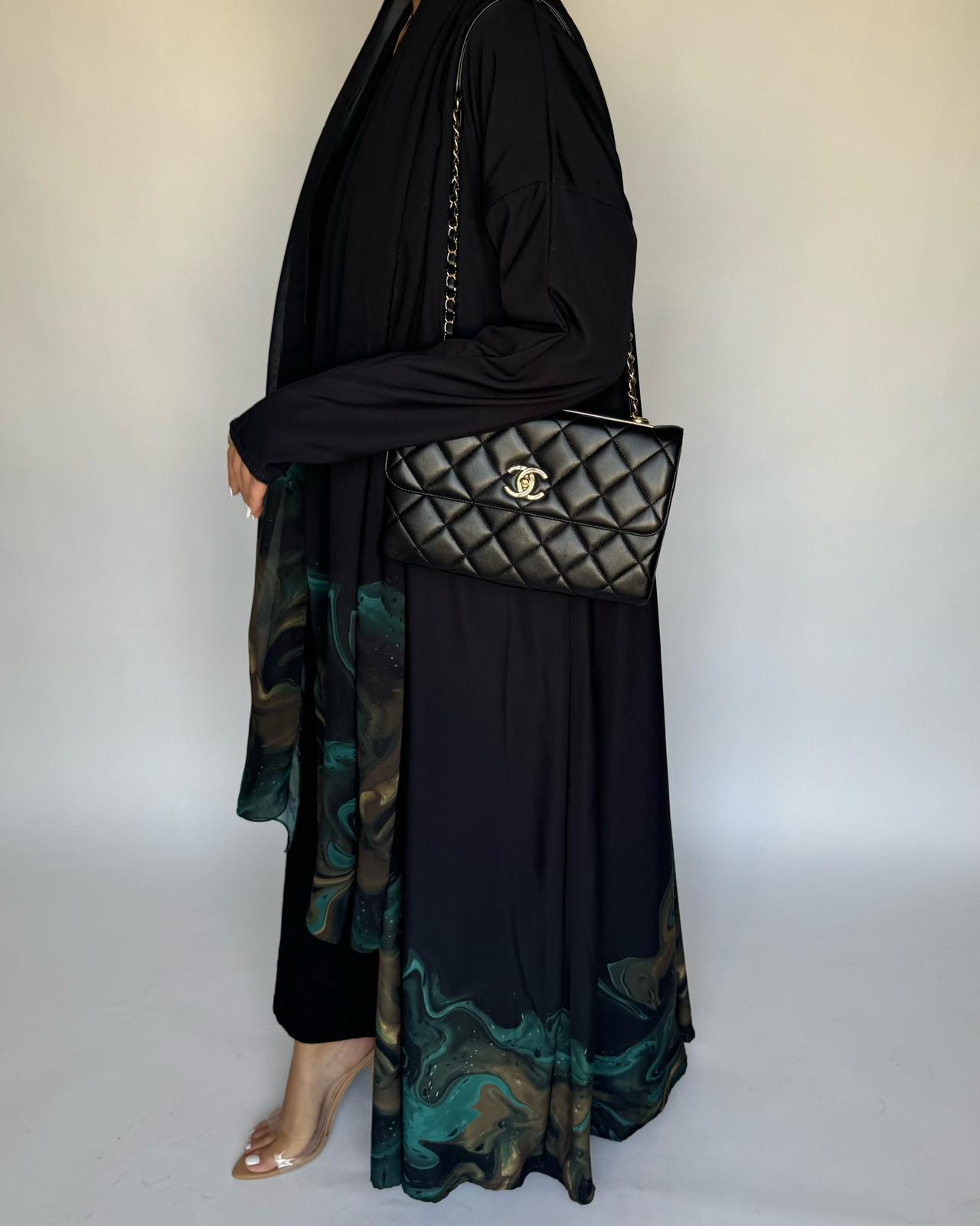 A225 - Black & Green Sea Abaya